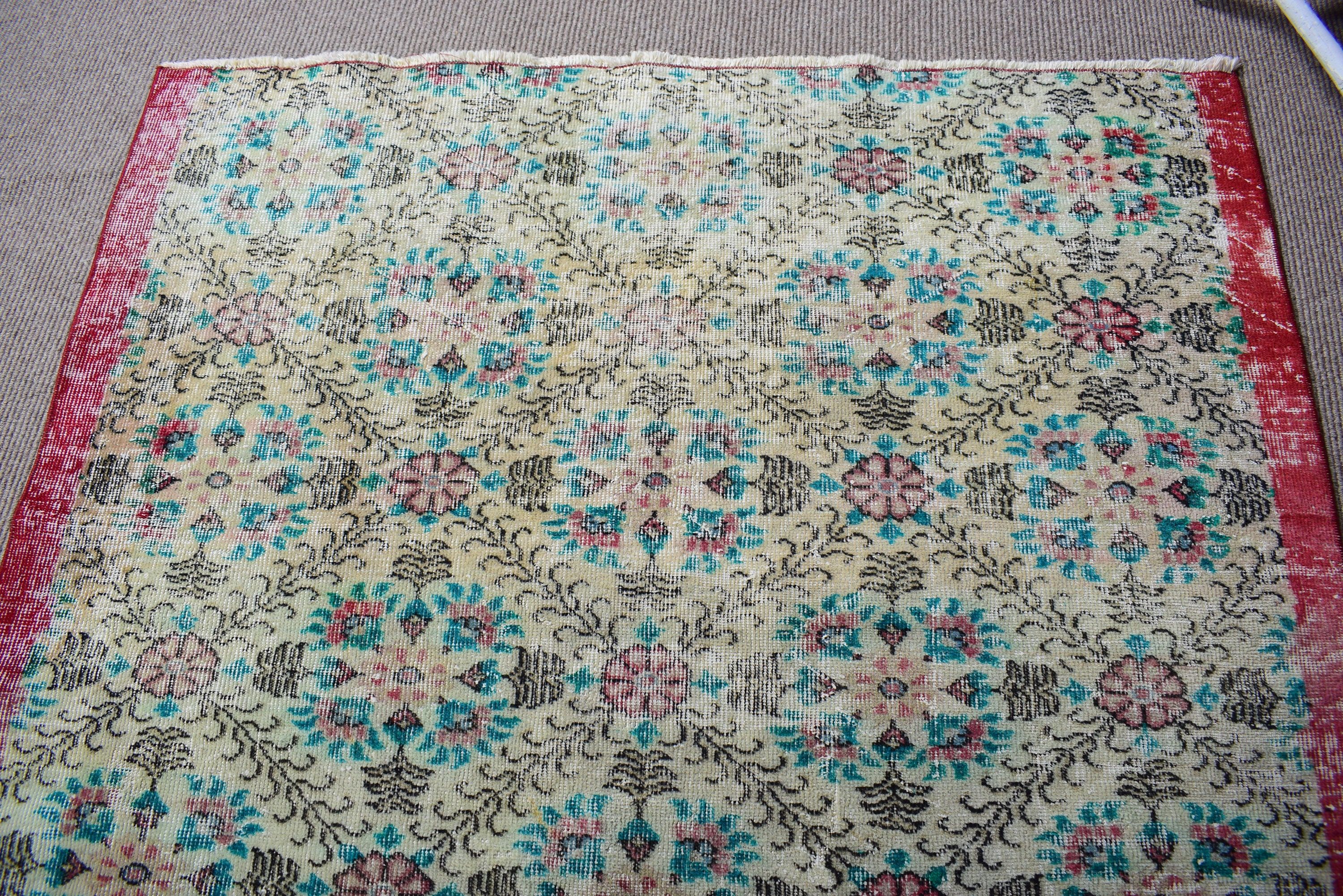 Green Bedroom Rugs, Moroccan Rug, Vintage Rug, Rugs for Living Room, Floor Rug, Dining Room Rugs, Turkish Rug, 4.9x5.3 ft Area Rug