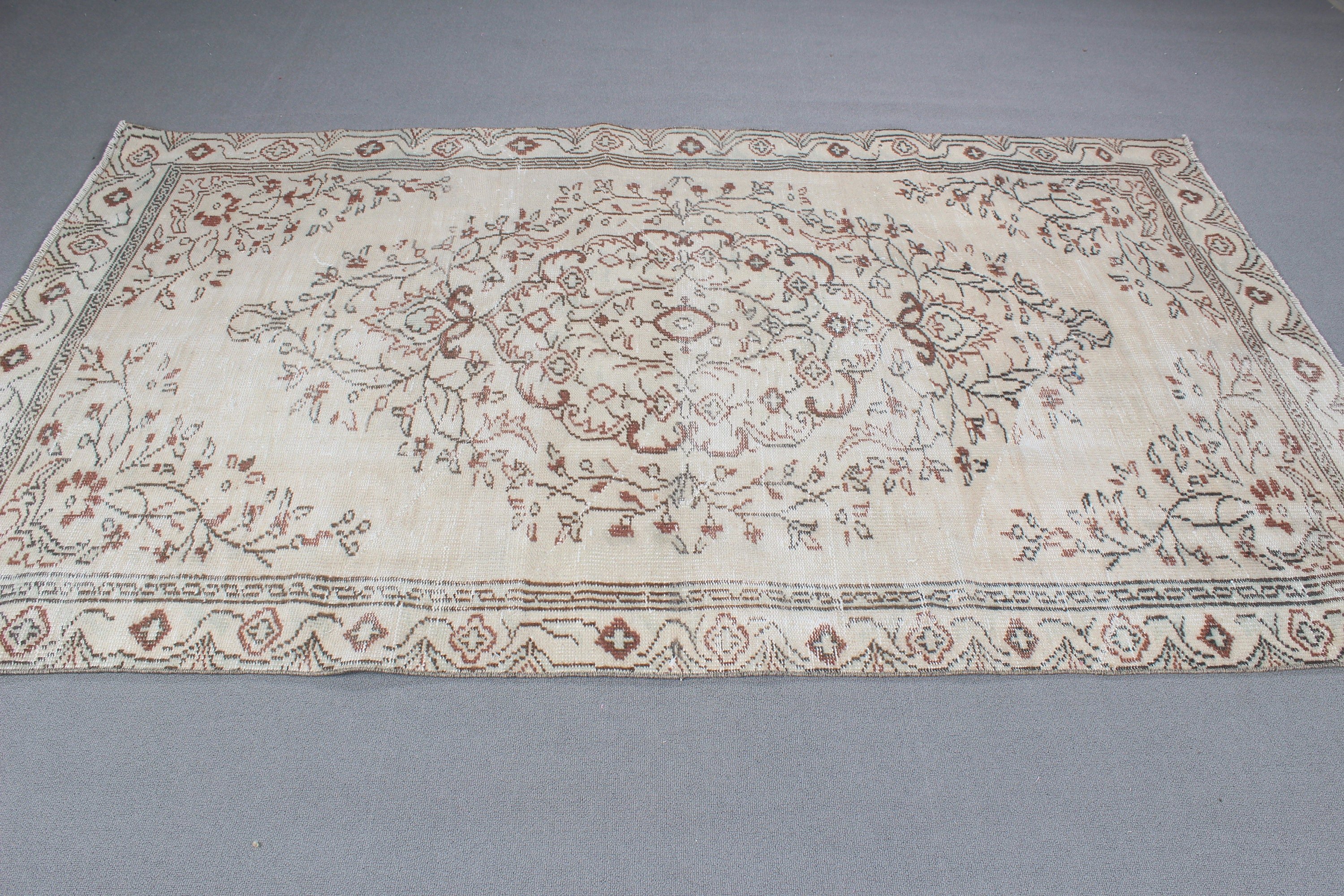 Nötr Halı, Büyük Vintage Halı, Oturma Odası Halısı, 4.9x8.2 ft Büyük Halı, Türk Halıları, Oryantal Halılar, Bej Ev Dekor Halıları, Vintage Halılar