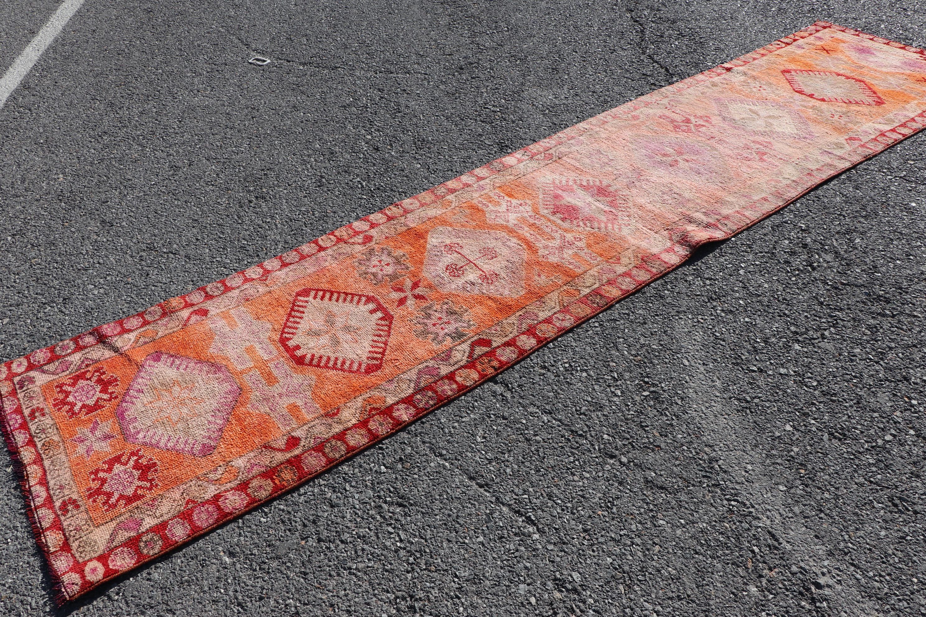 Anatolian Rugs, Rugs for Corridor, Vintage Rugs, Turkish Rugs, Floor Rug, Orange Anatolian Rug, 2.5x11.6 ft Runner Rug, Corridor Rug