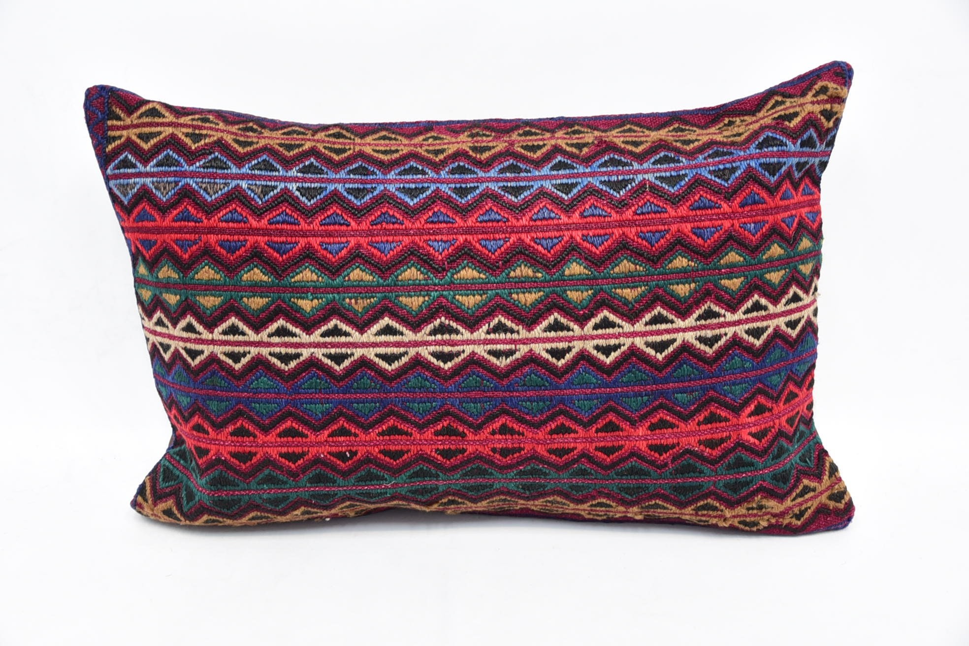 Boho Pillow Sham Cover, Bohemian Cushion Pillow, Home Decor Pillow, Vintage Kilim Throw Pillow, Christmas Pillow, 16"x24" Blue Pillow Case