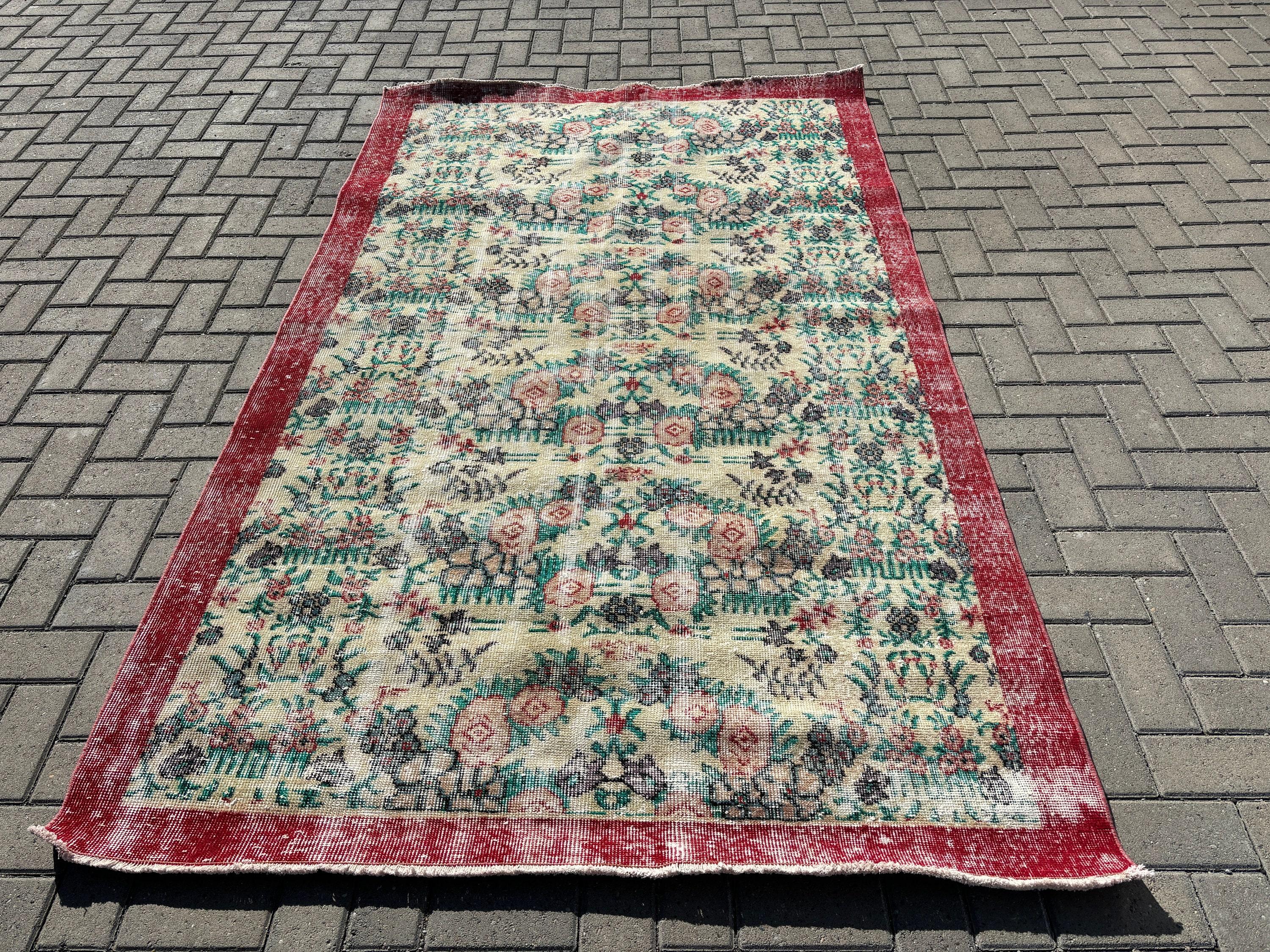 El Yapımı Halılar, Büyük Boho Halı, Bej Yün Halı, Yatak Odası Halıları, Türk Halıları, Antika Halı, Yemek Odası Halıları, 6.5x10 ft Büyük Halı, Vintage Halı