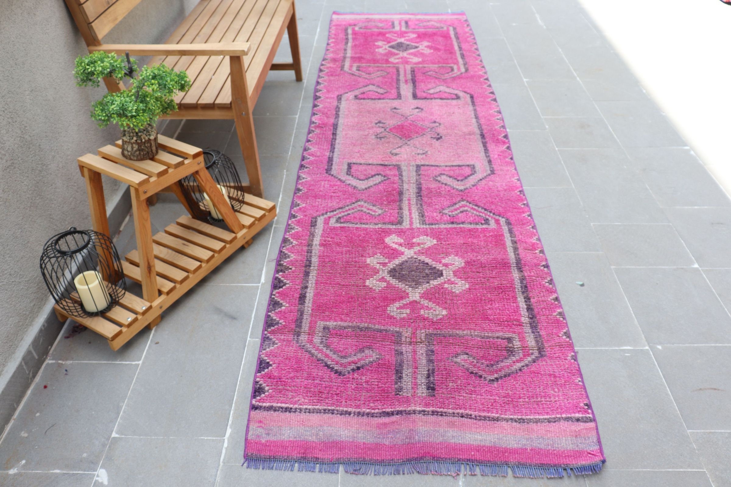 Pink  3x11.2 ft Runner Rug, Corridor Rug, Rugs for Corridor, Stair Rug, Turkish Rug, Vintage Rug, Floor Rug, Anatolian Rug