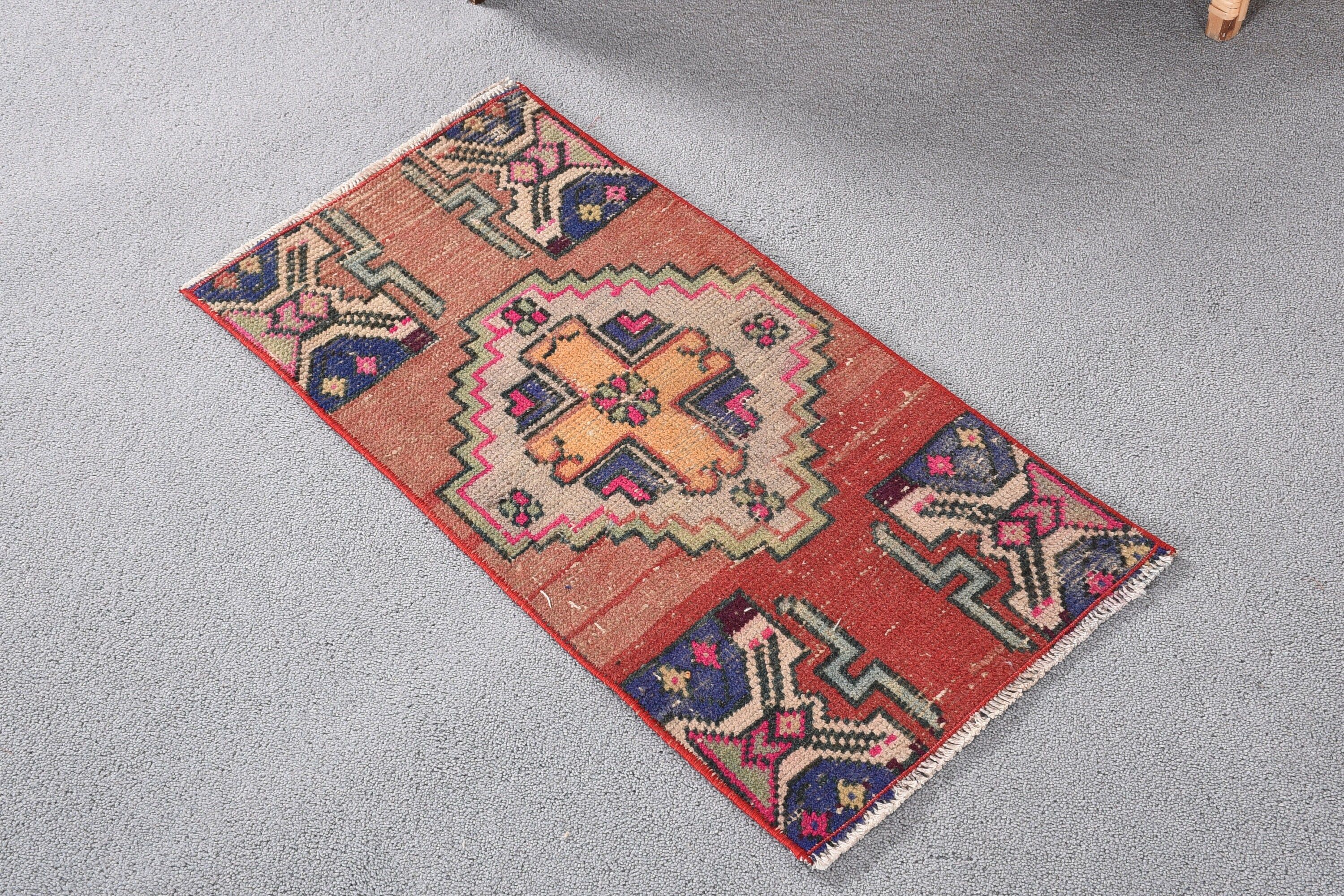 Oushak Rug, Bathroom Rug, Turkish Rug, Kitchen Rugs, Red Oushak Rug, 1.3x2.4 ft Small Rug, Vintage Rug, Distressed Rug, Rugs for Kitchen