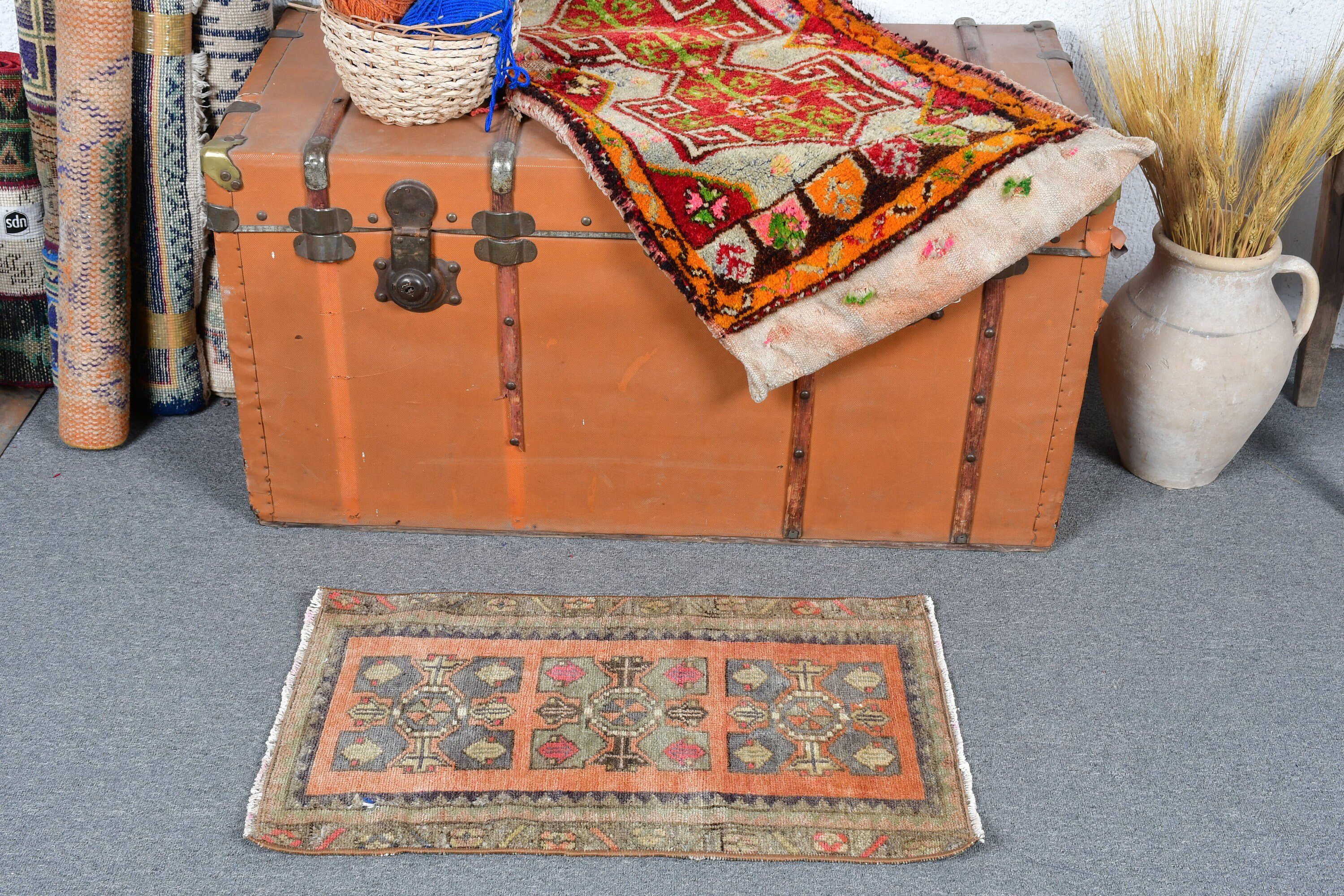 Turkish Rug, 1.4x2.3 ft Small Rug, Vintage Rug, Oriental Rug, Wall Hanging Rugs, Brown Wool Rug, Floor Rug, Bathroom Rugs, Bohemian Rug