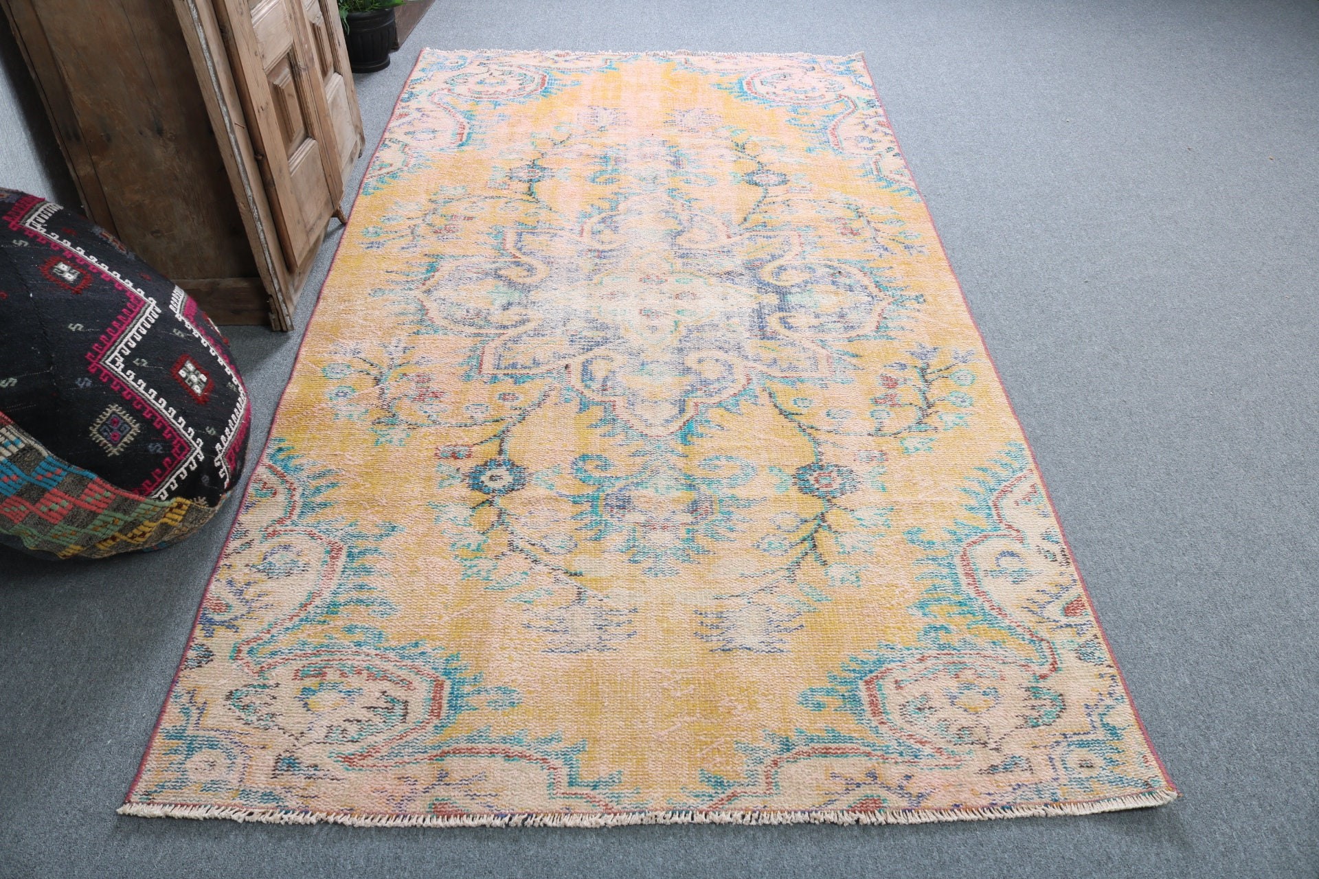 Boho Rug, Turkish Rug, Nursery Rugs, 4.6x8.4 ft Area Rugs, Floor Rug, Vintage Rugs, Boho Area Rugs, Yellow Handwoven Rugs, Antique Rugs