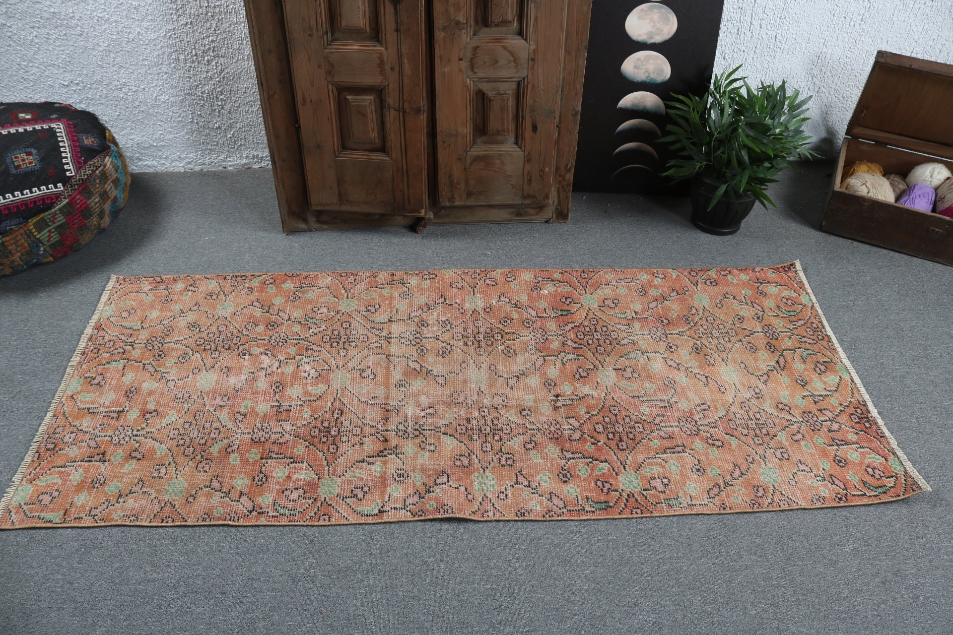 Vintage Halılar, Dekoratif Halılar, Türk Halıları, Anadolu Halıları, Turuncu Oryantal Halılar, Geometrik Halılar, 2,7x6,3 ft Vurgulu Halılar, Çocuk Halıları