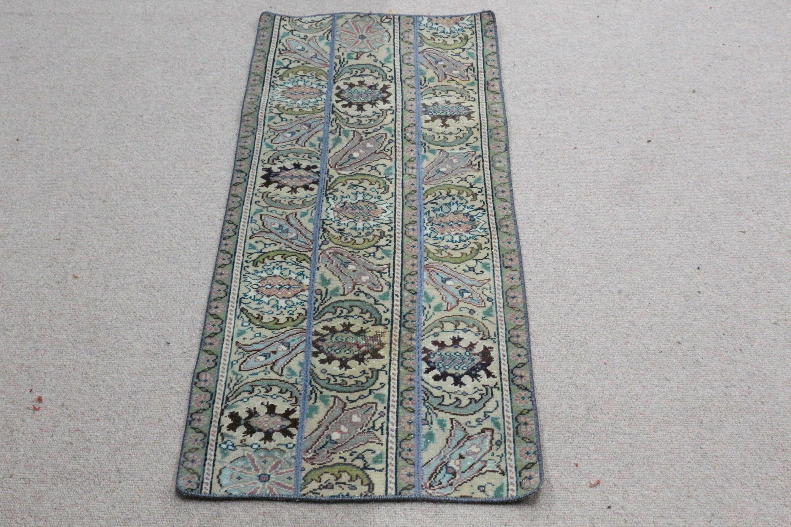 Bathroom Rug, Moroccan Rug, Oushak Rug, Bedroom Rug, Vintage Rugs, Green Antique Rug, 1.8x4 ft Small Rug, Rugs for Kitchen, Turkish Rugs