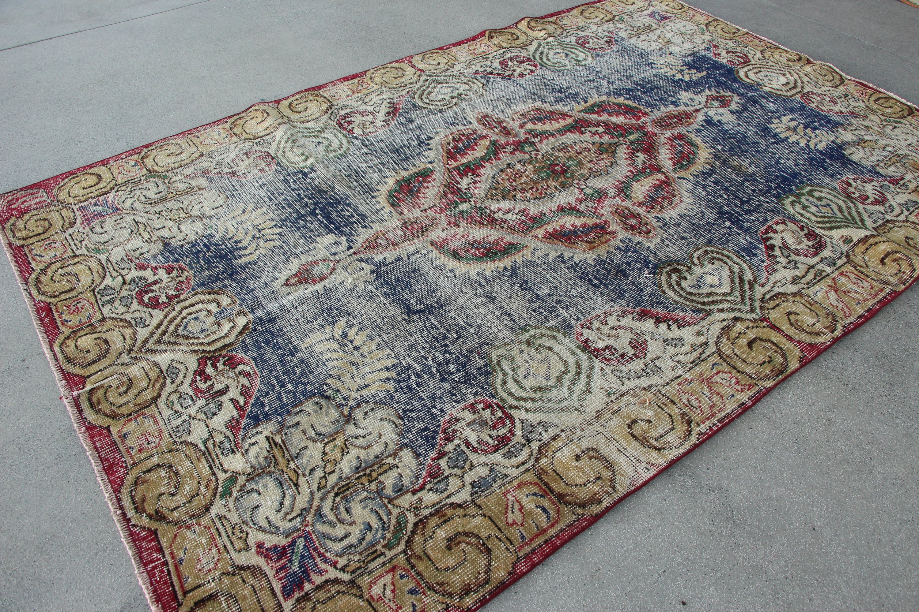 Living Room Rugs, Turkish Rugs, Blue Oushak Rug, Ethnic Rugs, Anatolian Rug, Antique Rug, Vintage Rugs, Bedroom Rugs, 6x9.2 ft Large Rug