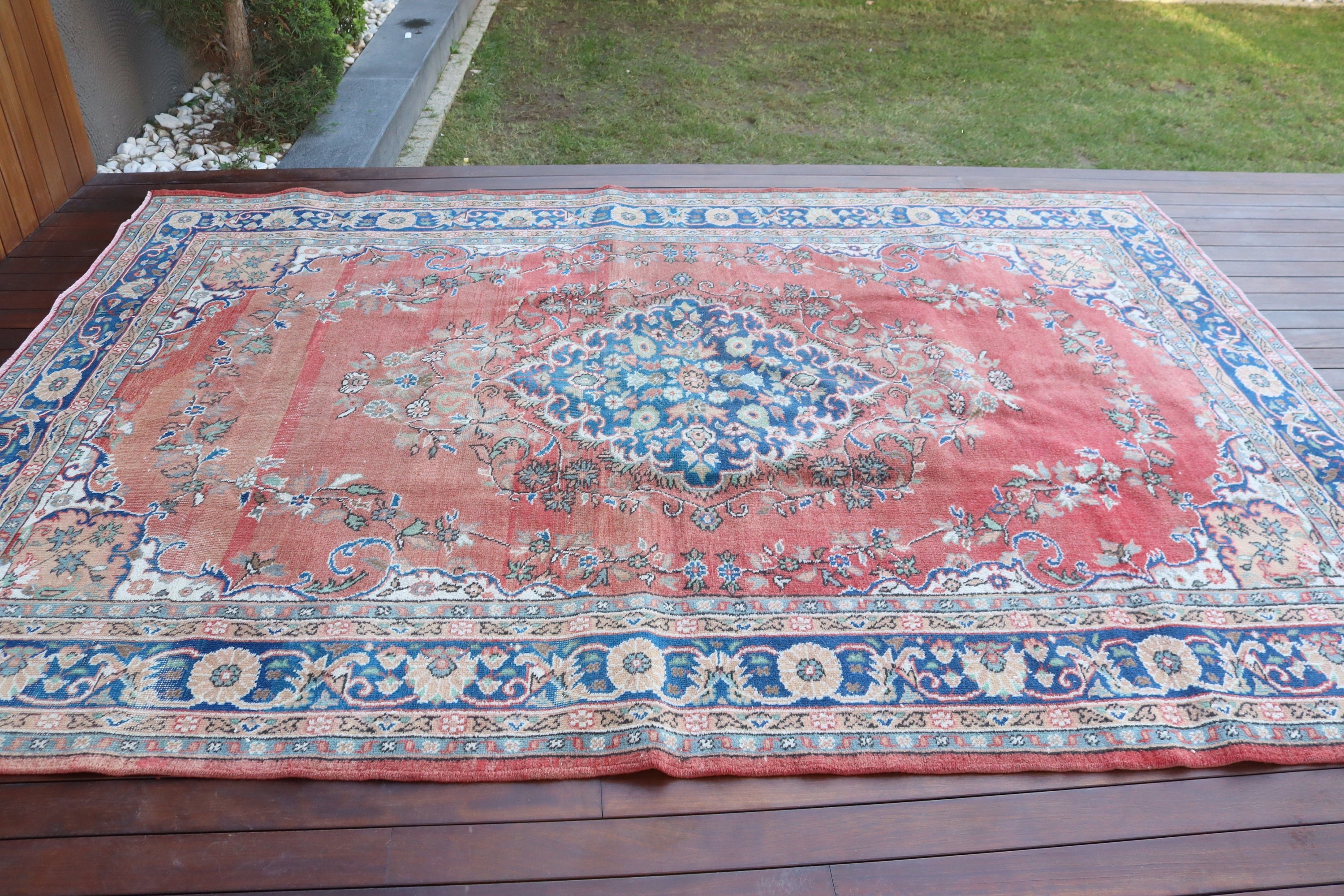 Kırmızı Mutfak Halıları, Türk Halıları, Vintage Halılar, Oryantal Halılar, Büyük Vintage Halılar, Büyük Oushak Halı, Harika Halılar, 6.6x10 ft Büyük Halı, Boho Halı