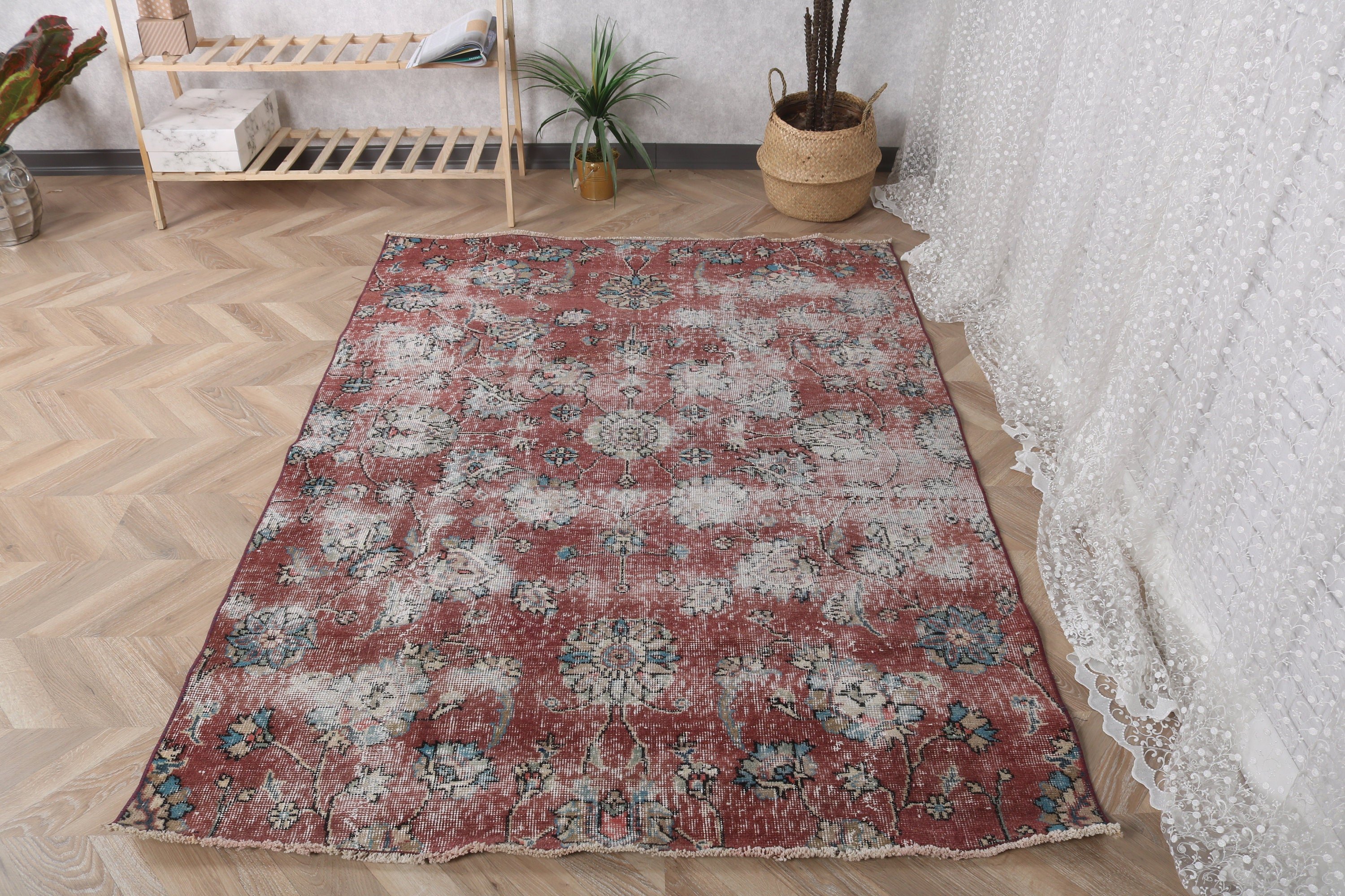 Mor Nötr Halılar, Mutfak Halısı, El Dokuma Halı, Vintage Halı, Ev Dekorasyonu Halıları, Ofis Halısı, Türk Halıları, 4.5x6.1 ft Alan Halıları, Yatak Odası Halıları