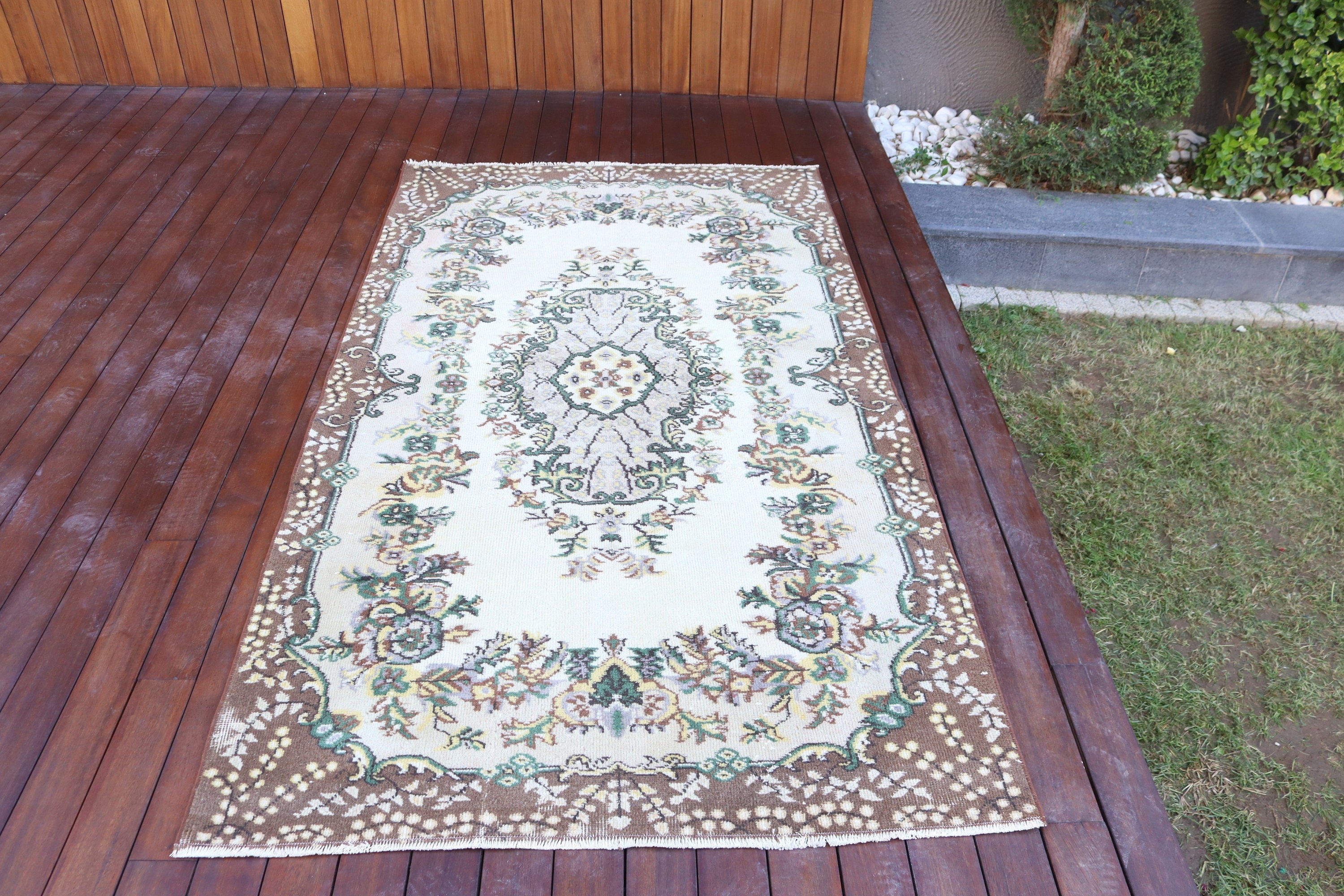 Oushak Halıları, Geleneksel Halılar, Vintage Halılar, İç Mekan Halısı, Bej Geometrik Halılar, Yatak Odası Halısı, Türk Halısı, 3,8x6,9 ft Alan Halısı, Antika Halılar