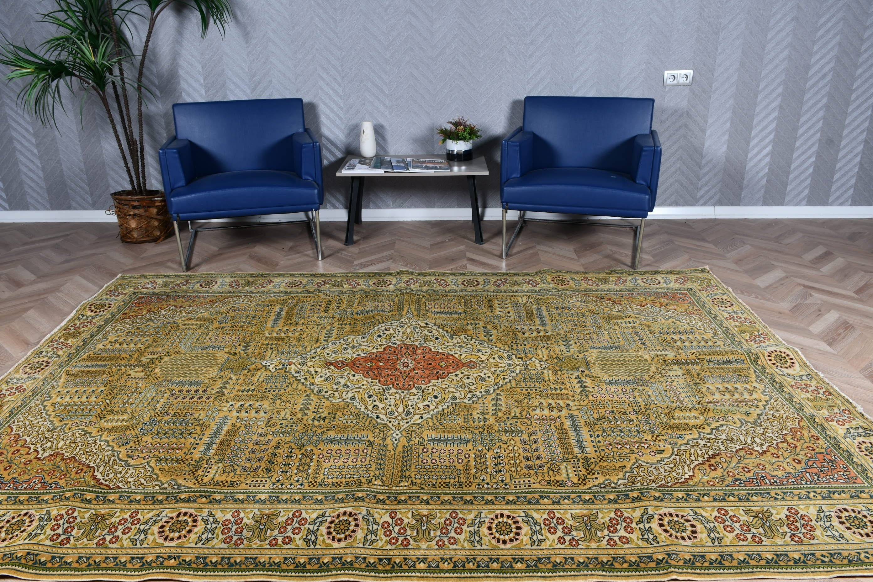 Fas Halısı, 6.5x9.4 ft Büyük Halı, Yemek Odası Halıları, Soluk Halı, Oturma Odası Halısı, Yün Halıları, Vintage Halı, Bej Ev Dekorasyonu Halısı, Türk Halıları