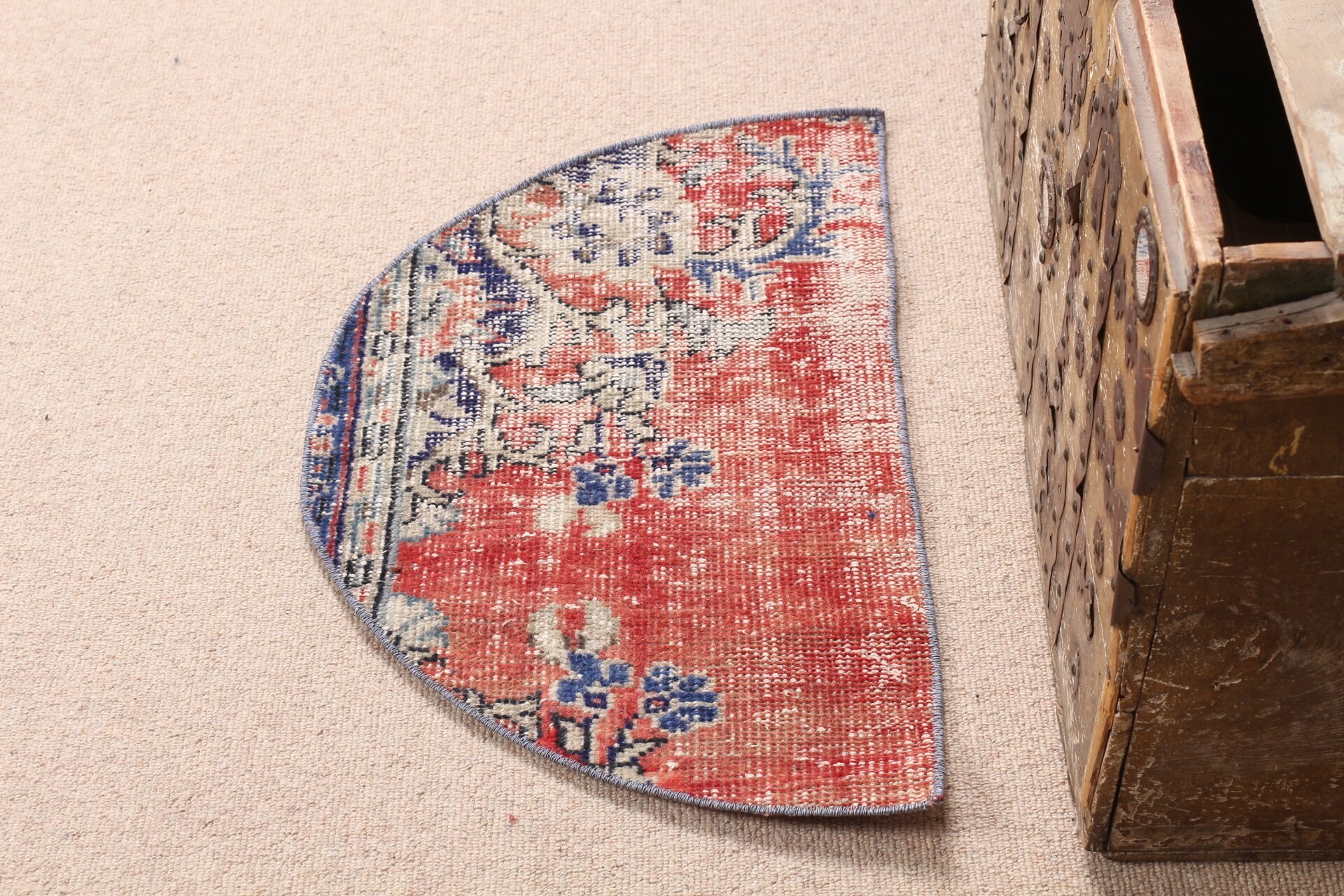 Kırmızı 2.5x1.5 ft Küçük Halı, Vintage Halı, Türk Halıları, Giriş Halıları, Mutfak Halısı, Soğuk Halı, Duvara Asılı Halı