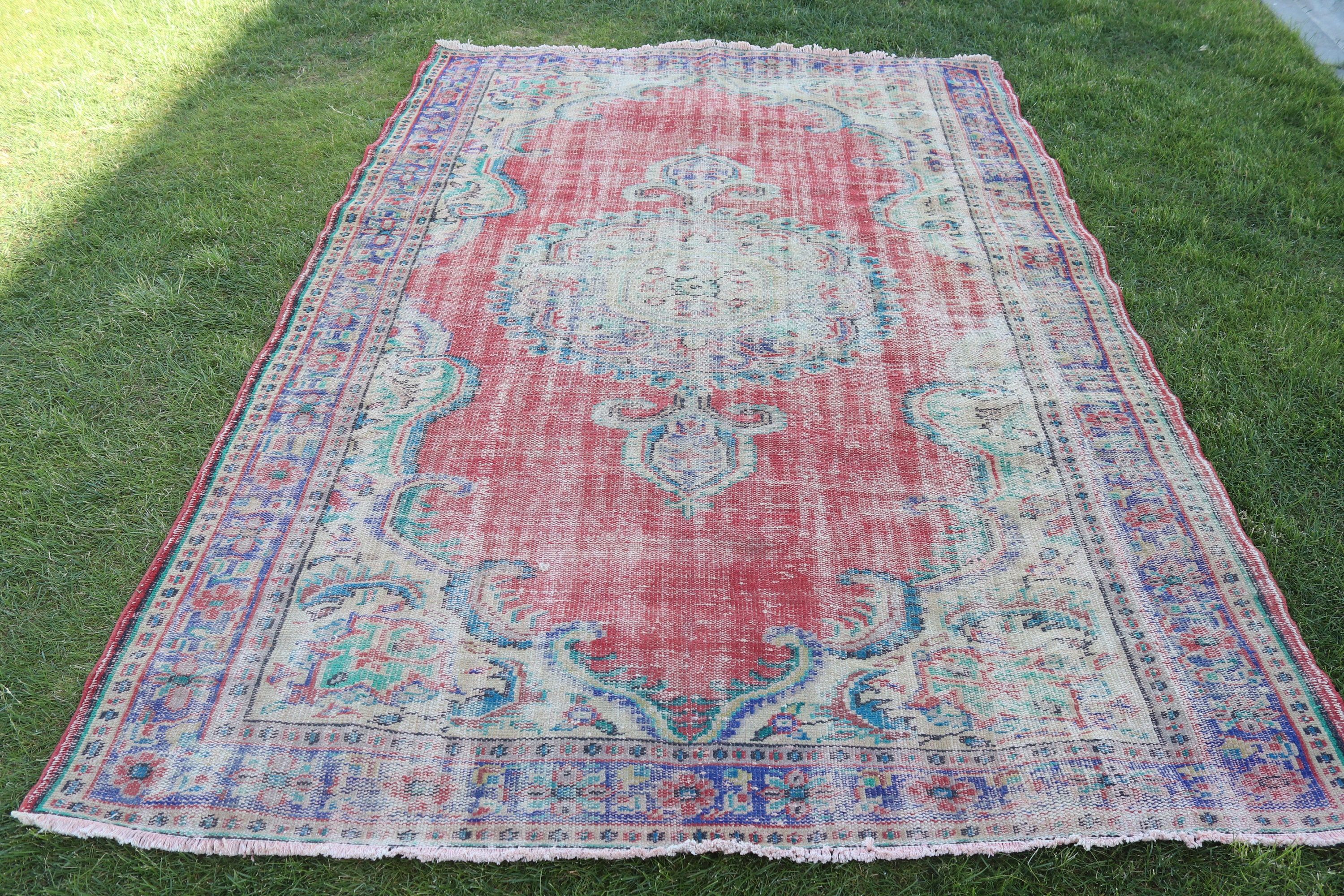 Bedroom Rug, Home Decor Rugs, Turkish Rug, Salon Rug, Organic Rugs, Red Home Decor Rugs, Vintage Rugs, 6x8.9 ft Large Rugs