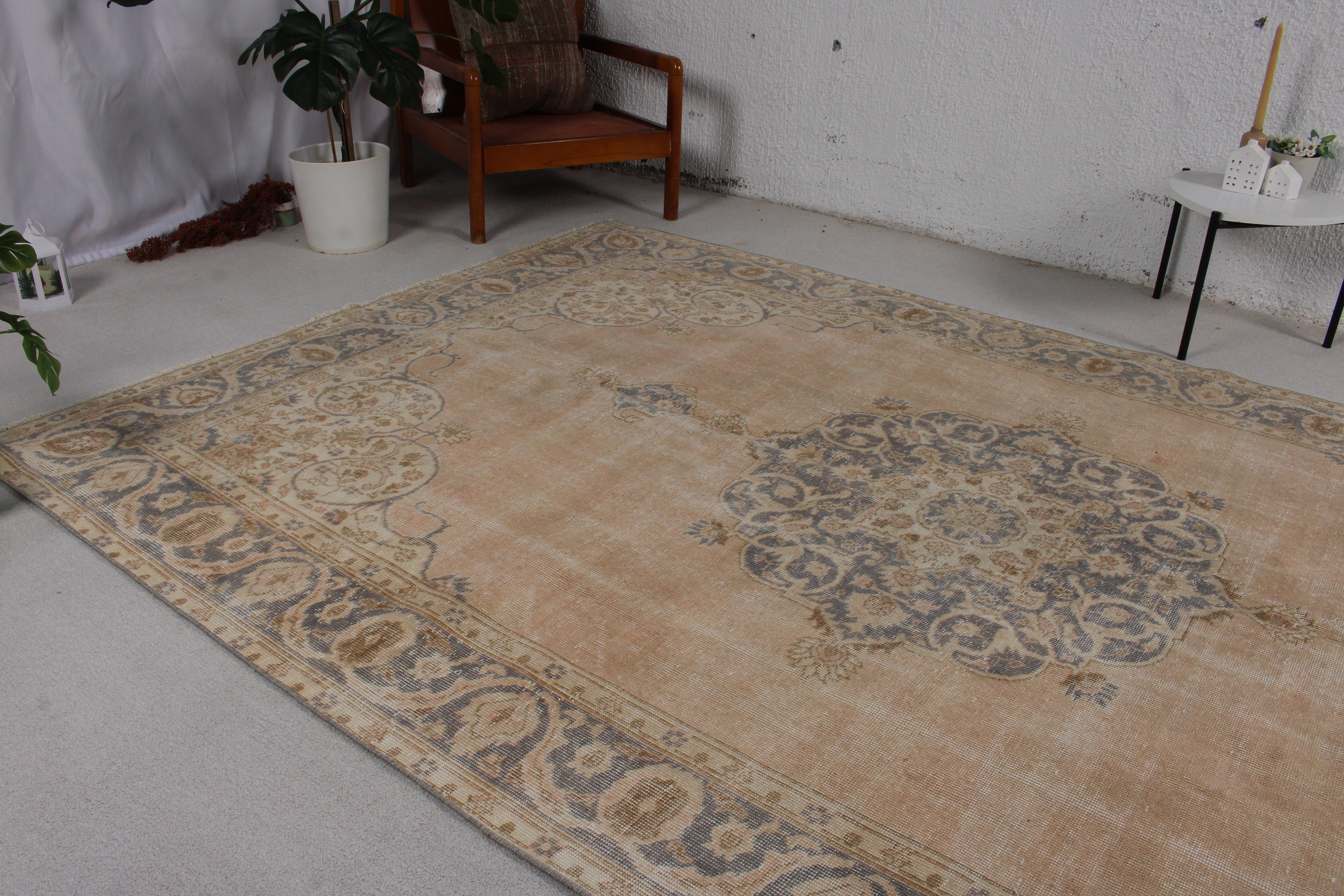 Vintage Dekor Halı, Bej Boho Halı, Büyük Vintage Halı, Vintage Halı, Havalı Halı, Türk Halıları, 6.7x10.2 ft Büyük Halı, Salon Halısı, Antika Halılar