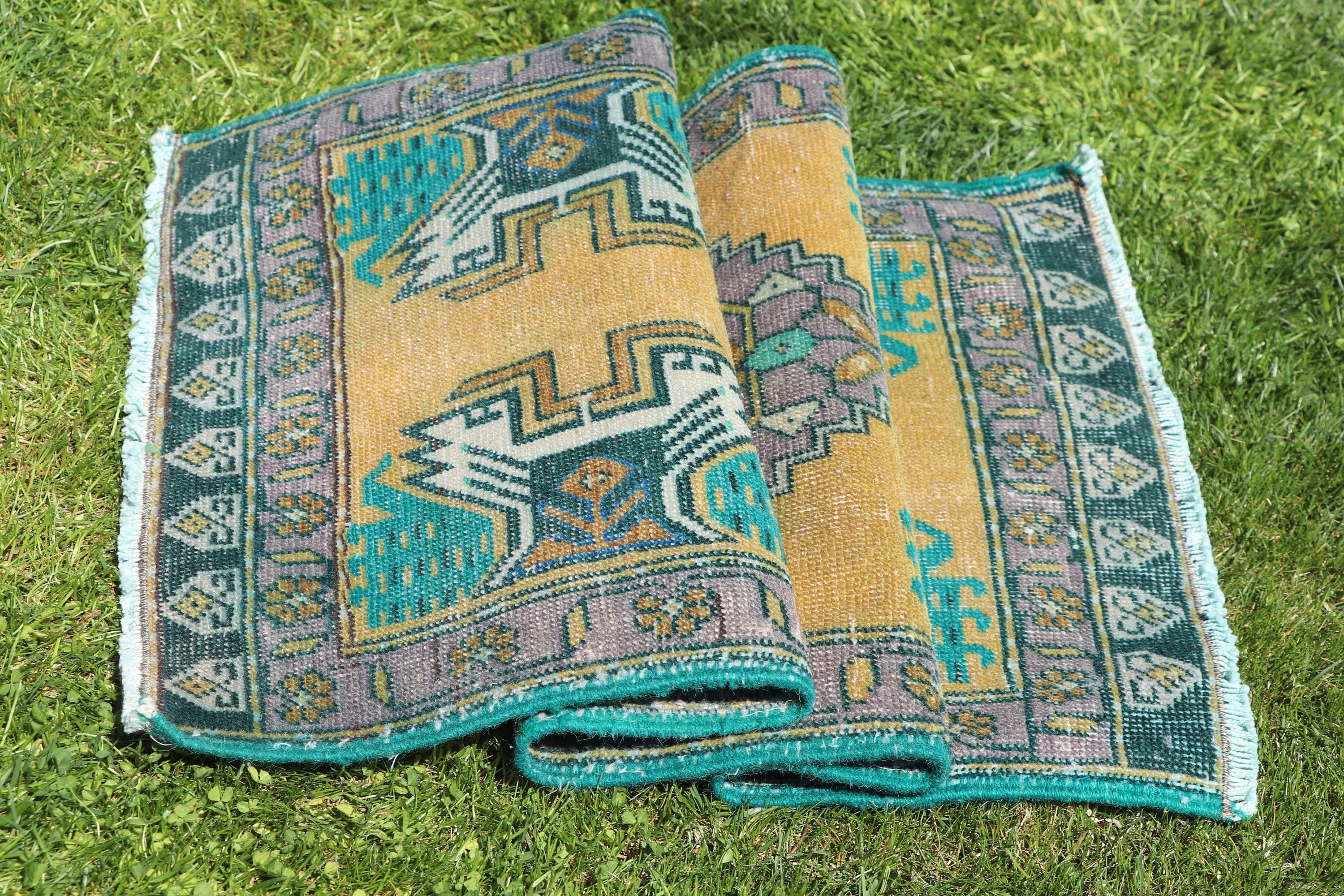 Anadolu Halısı, 1.7x3.3 ft Küçük Halılar, Sarı Oushak Halısı, Küçük Vintage Halılar, Vintage Halılar, Geometrik Halılar, Türk Halısı, Araba Paspas Halıları