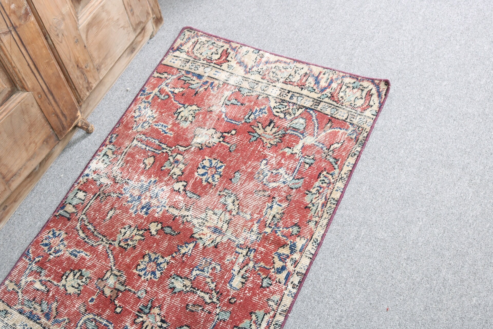 Türk Halıları, Kırmızı Ev Dekorasyonu Halısı, Küçük Boho Halıları, Küçük Alan Halıları, Vintage Halılar, 2x3.3 ft Küçük Halı, El Dokuma Halı