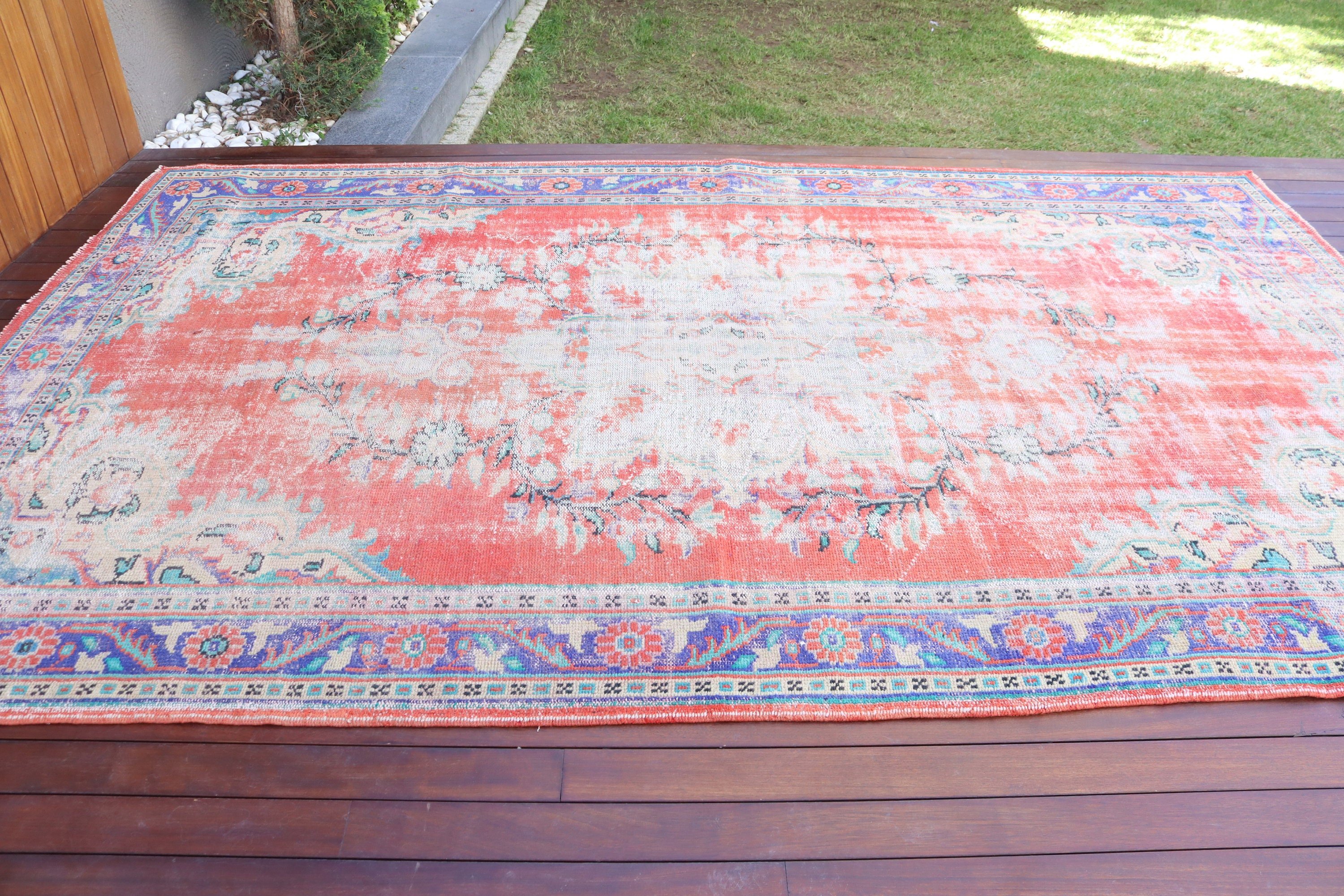 Turkish Rugs, Antique Rug, Red Moroccan Rugs, Living Room Rug, Oversize Turkish Rugs, Vintage Rug, 6.5x10.8 ft Oversize Rug, Oushak Rugs