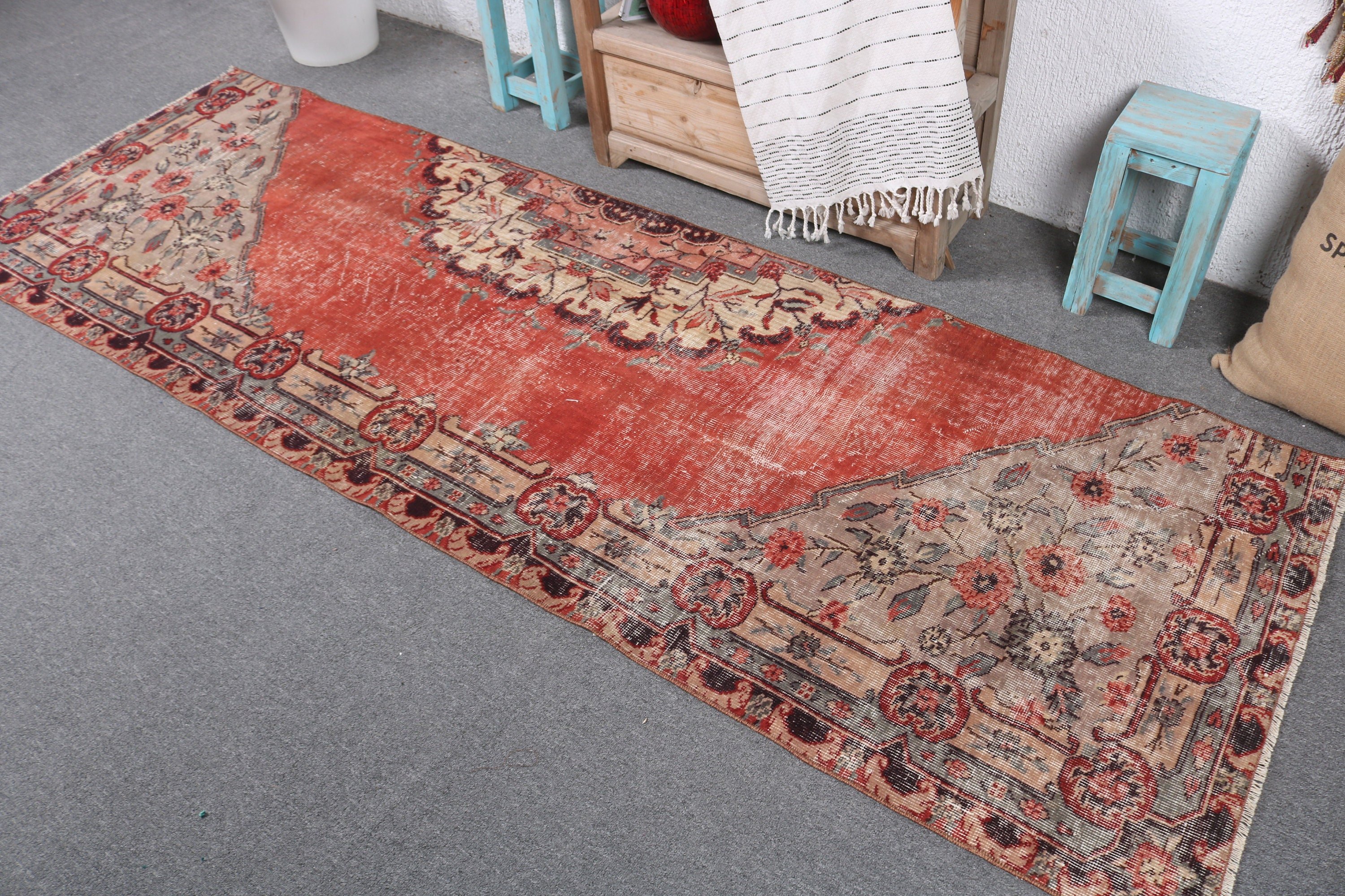 Vintage Runner Rugs, Wool Rugs, 2.9x8.7 ft Runner Rugs, Geometric Rugs, Red Oriental Rugs, Vintage Rugs, Turkish Rug, Corridor Rug