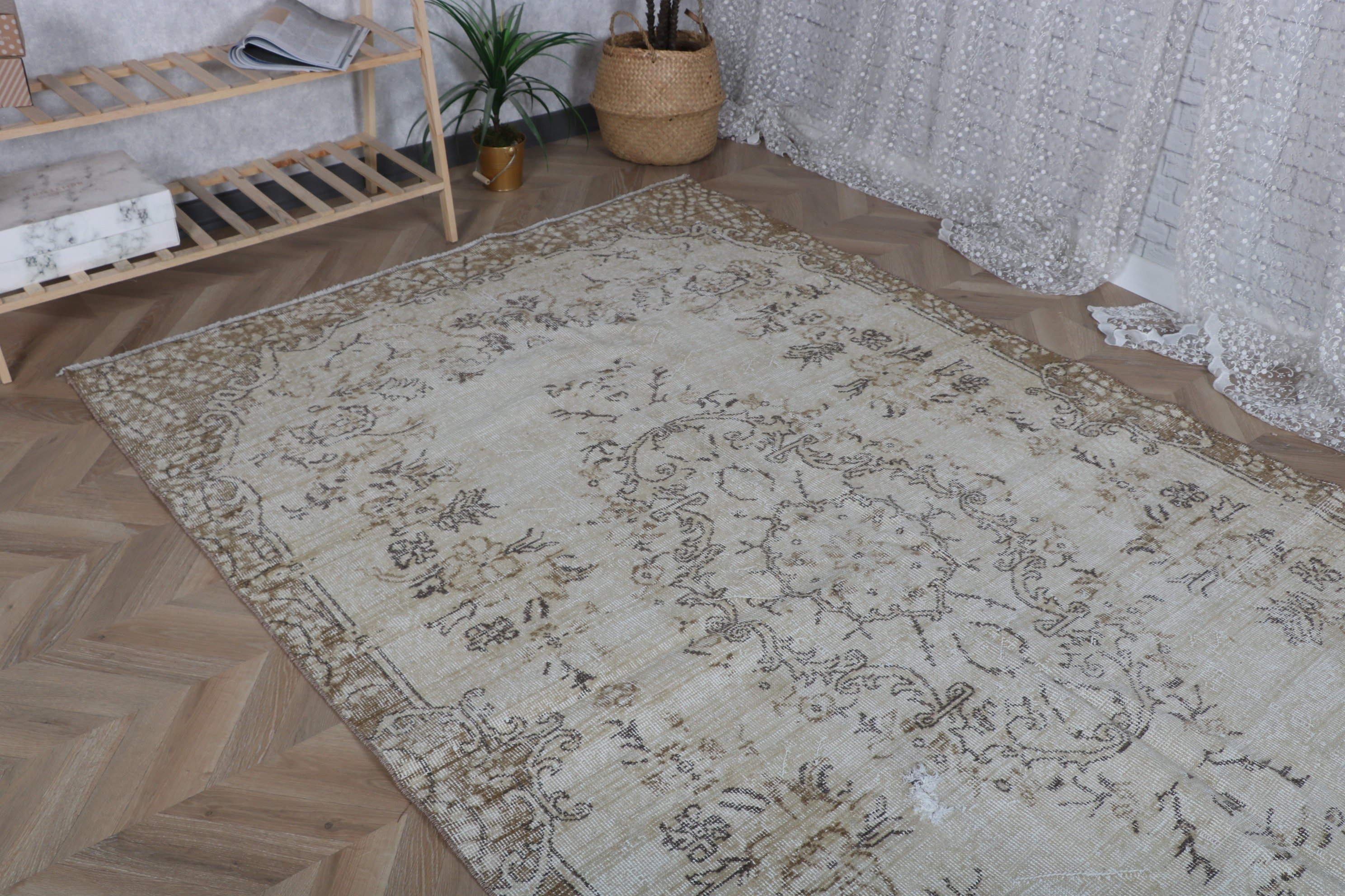 Türk Halısı, Nötr Halılar, Lüks Halı, Vintage Halılar, 5.3x9 ft Büyük Halı, Büyük Vintage Halılar, Büyük Vintage Halılar, Kahverengi Yatak Odası Halıları