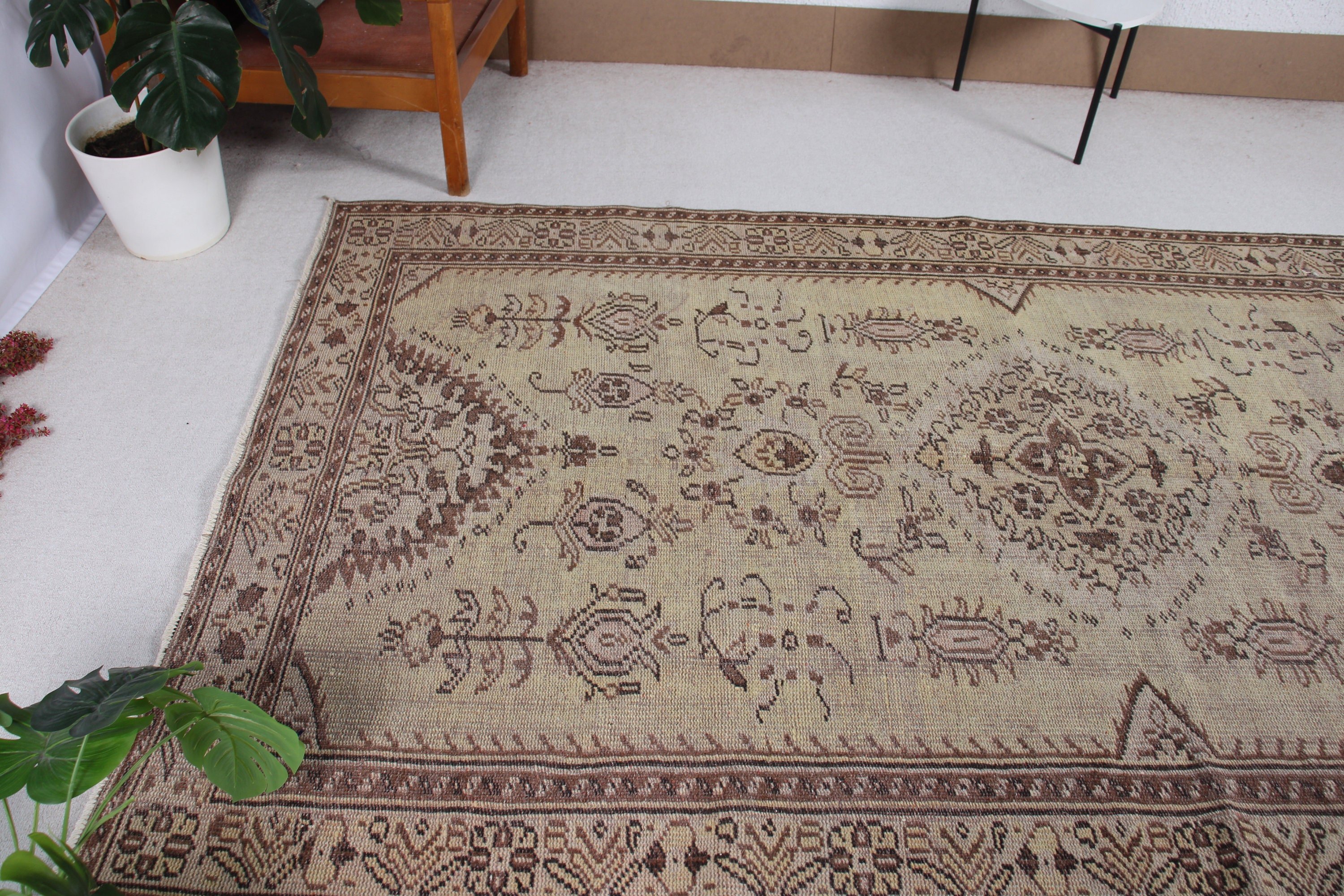 Türk Halıları, Vintage Halı, Mutfak Halıları, Bej 5.4x9.4 ft Büyük Halılar, Yer Halısı, Yatak Odası Halısı, Oturma Odası Halısı, Düz Dokuma Halılar