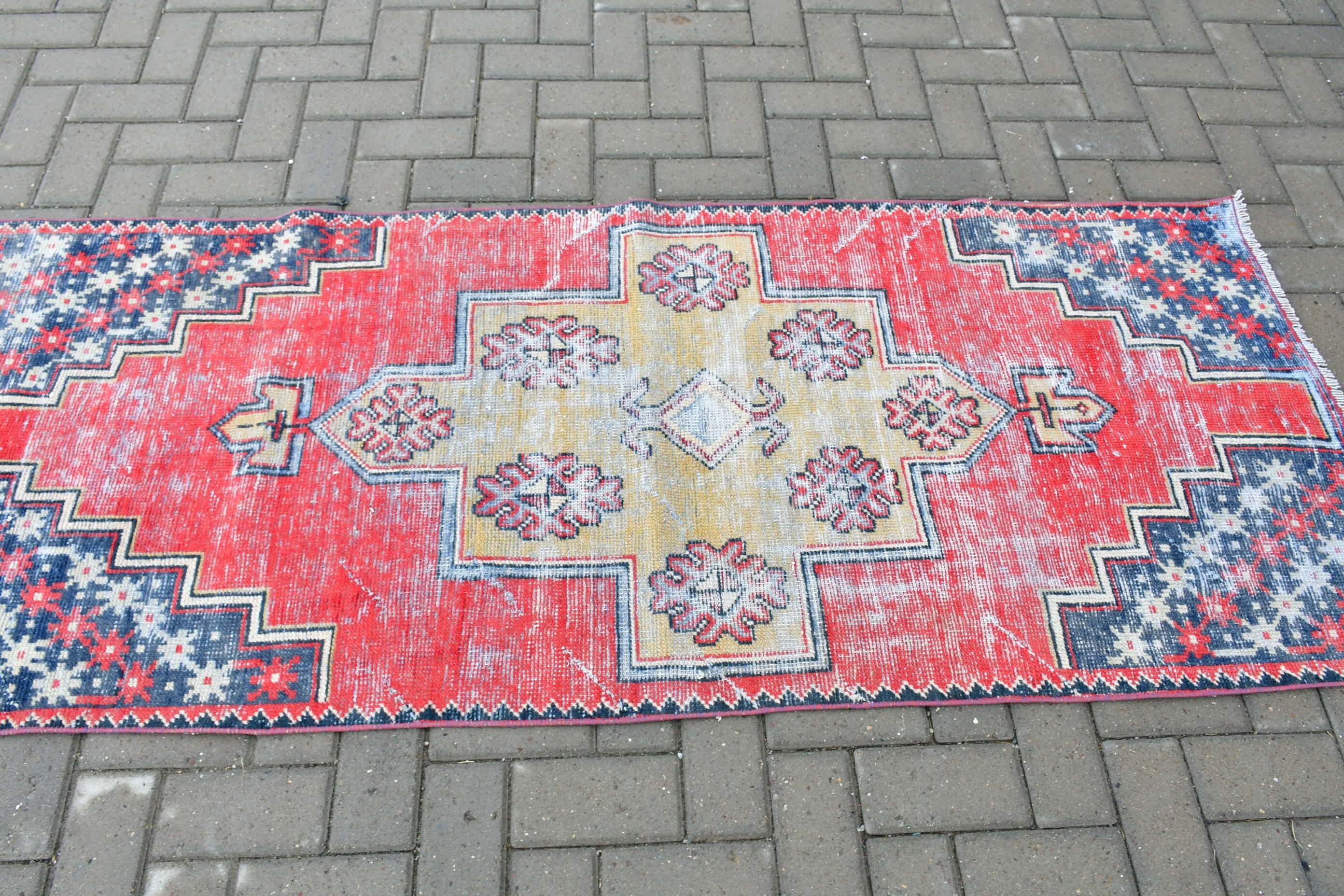 Turkish Rug, 2.8x6.9 ft Accent Rug, Kitchen Rug, Floor Rugs, Red Wool Rug, Rugs for Nursery, Nursery Rugs, Vintage Rug, Oriental Rug