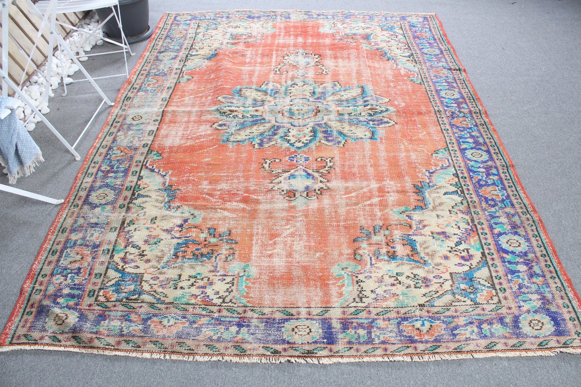 Yer Halısı, Vintage Halılar, Oturma Odası Halısı, Yün Halı, 6,2x8,8 ft Büyük Halı, Eklektik Halı, Yemek Odası Halıları, Türk Halısı, Kırmızı Yatak Odası Halısı