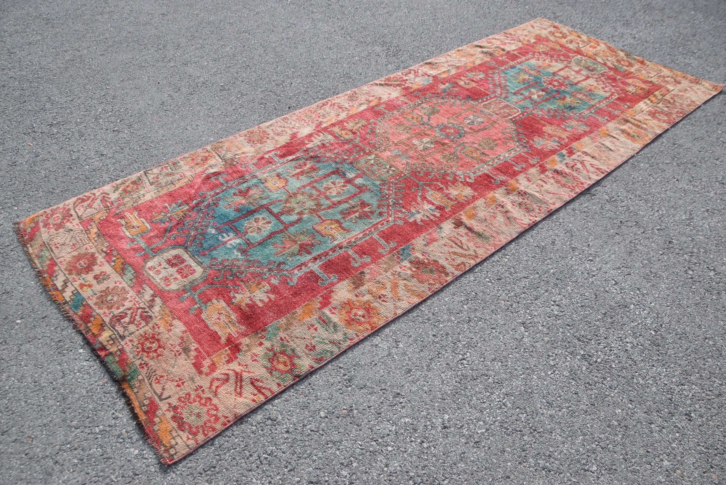 Moroccan Rugs, Red  4x10.9 ft Runner Rug, Vintage Rugs, Kitchen Rugs, Turkish Rugs, Anatolian Rug, Pale Rugs, Hallway Rug