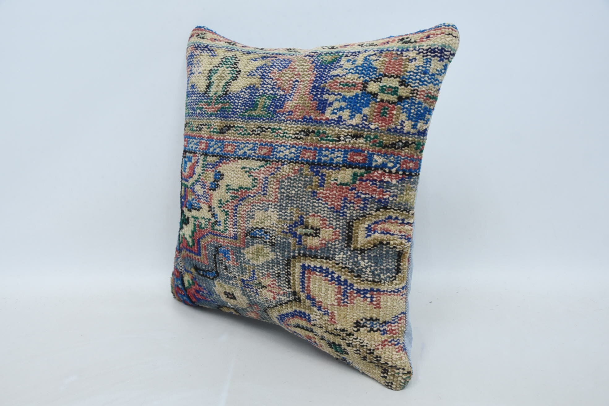 Türk Kilimleri Yastık, Hediye Yastık, Türk Yastığı, 18"x18" Mavi Yastık Kılıfı, Boho Yastık Sham Örtüsü, Anadolu Yastık Kılıfı