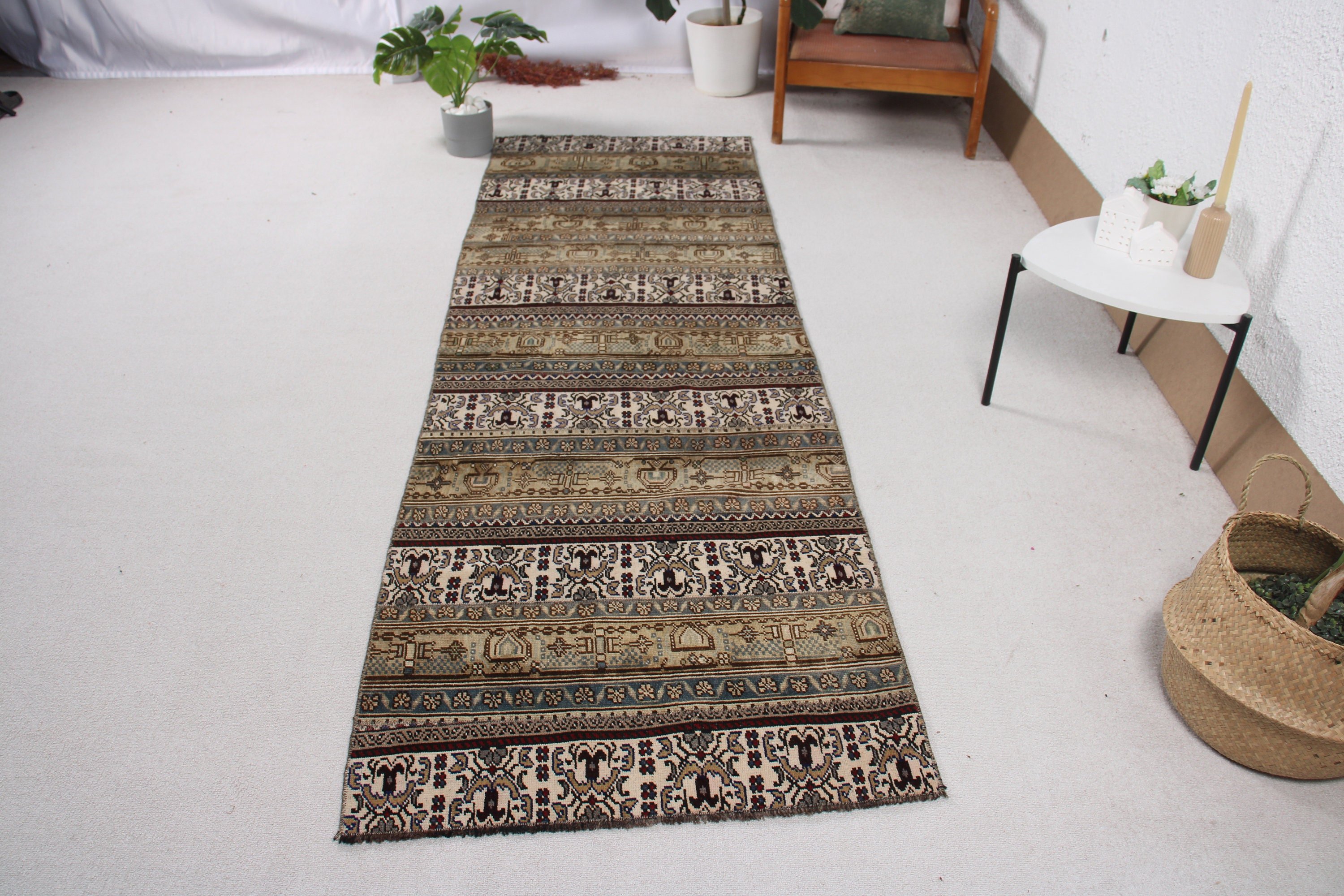 2.8x8.6 ft Runner Halı, Geometrik Halı, Vintage Halılar, Kahverengi Anadolu Halısı, Antika Halı, Mutfak Halısı, Türk Halıları, Vintage Runner Halısı