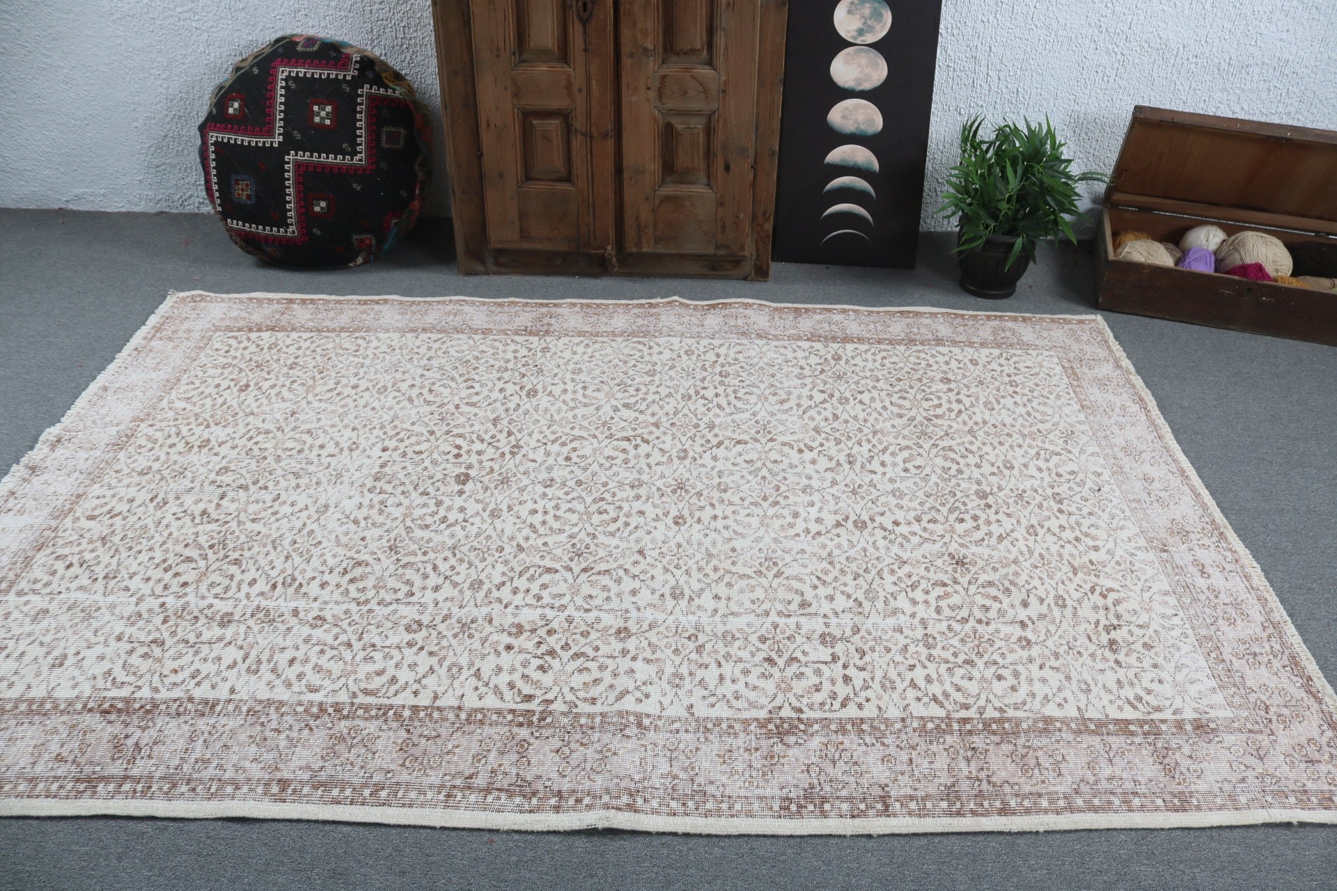 Büyük Boho Halısı, Türk Halıları, Antika Halılar, Bej Fas Halısı, Kabile Halıları, Yer Halıları, 5,3x8,1 ft Büyük Halı, Vintage Halılar, Salon Halısı