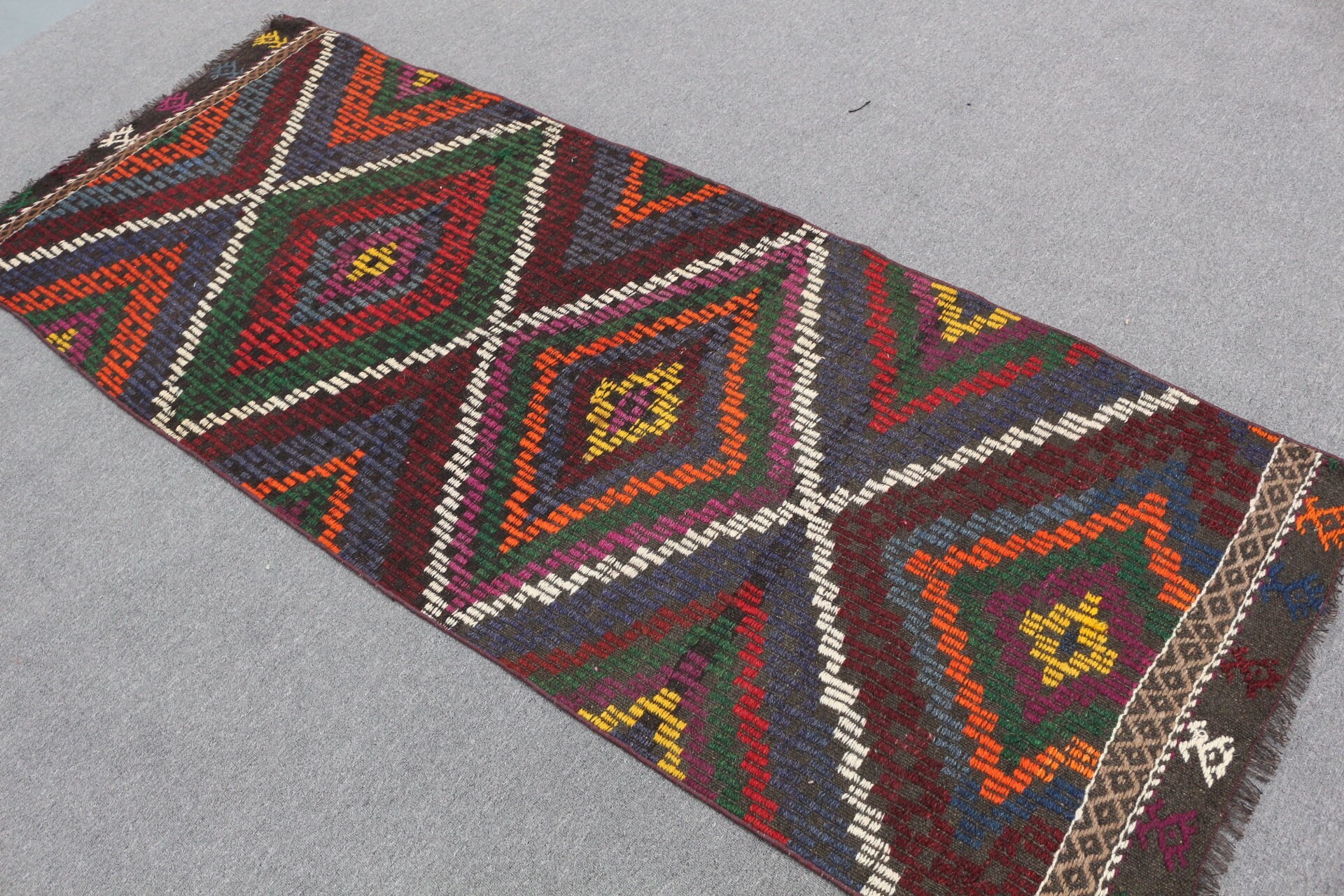 Yün Halı, Kilim, Oushak Halı, 3,1x7,7 ft Aksan Halıları, Türk Halısı, Giriş Halıları, Turuncu Mutfak Halısı, Yatak Odası Halıları, Eski Halılar, Vintage Halı