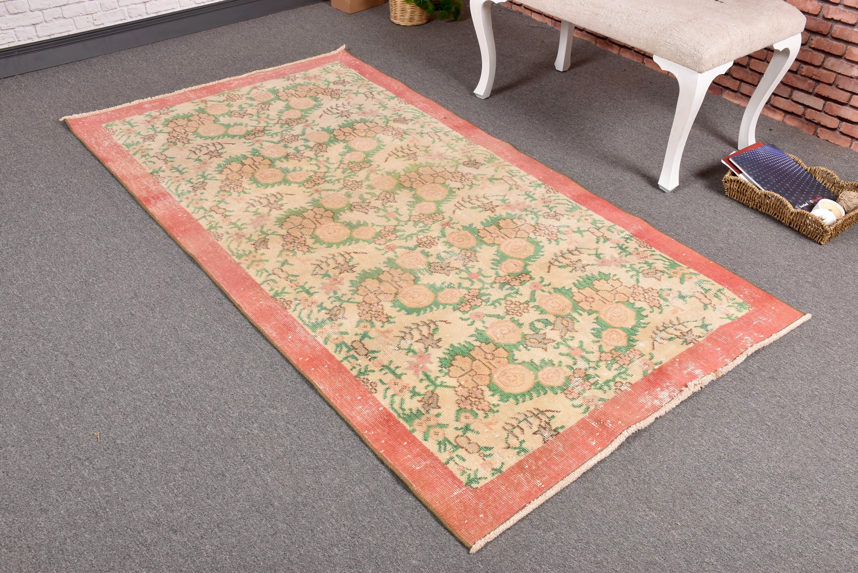 Türk Halıları, Vintage Halılar, Vintage Vurgulu Halılar, Açıklama Halısı, Oryantal Halılar, 3.6x6.6 ft Aksan Halısı, Giriş Halıları, Pembe Oushak Halıları