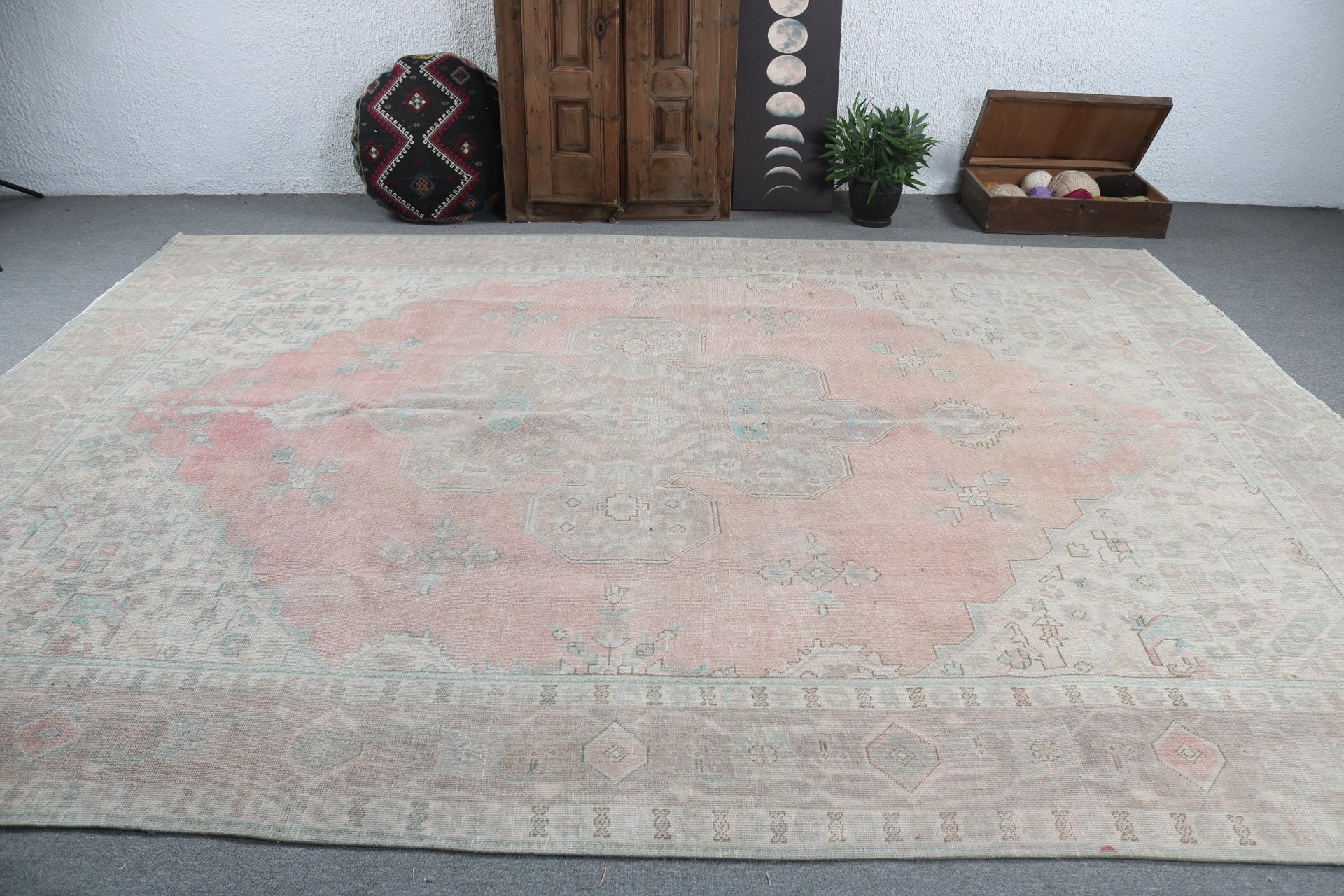 Oturma Odası Halısı, Yeşil Fas Halısı, Vintage Halı, Salon Halısı, 9.1x11.2 ft Büyük Boy Halı, Türk Halıları, Havalı Halılar, Yatak Odası Halısı, El Dokuma Halılar