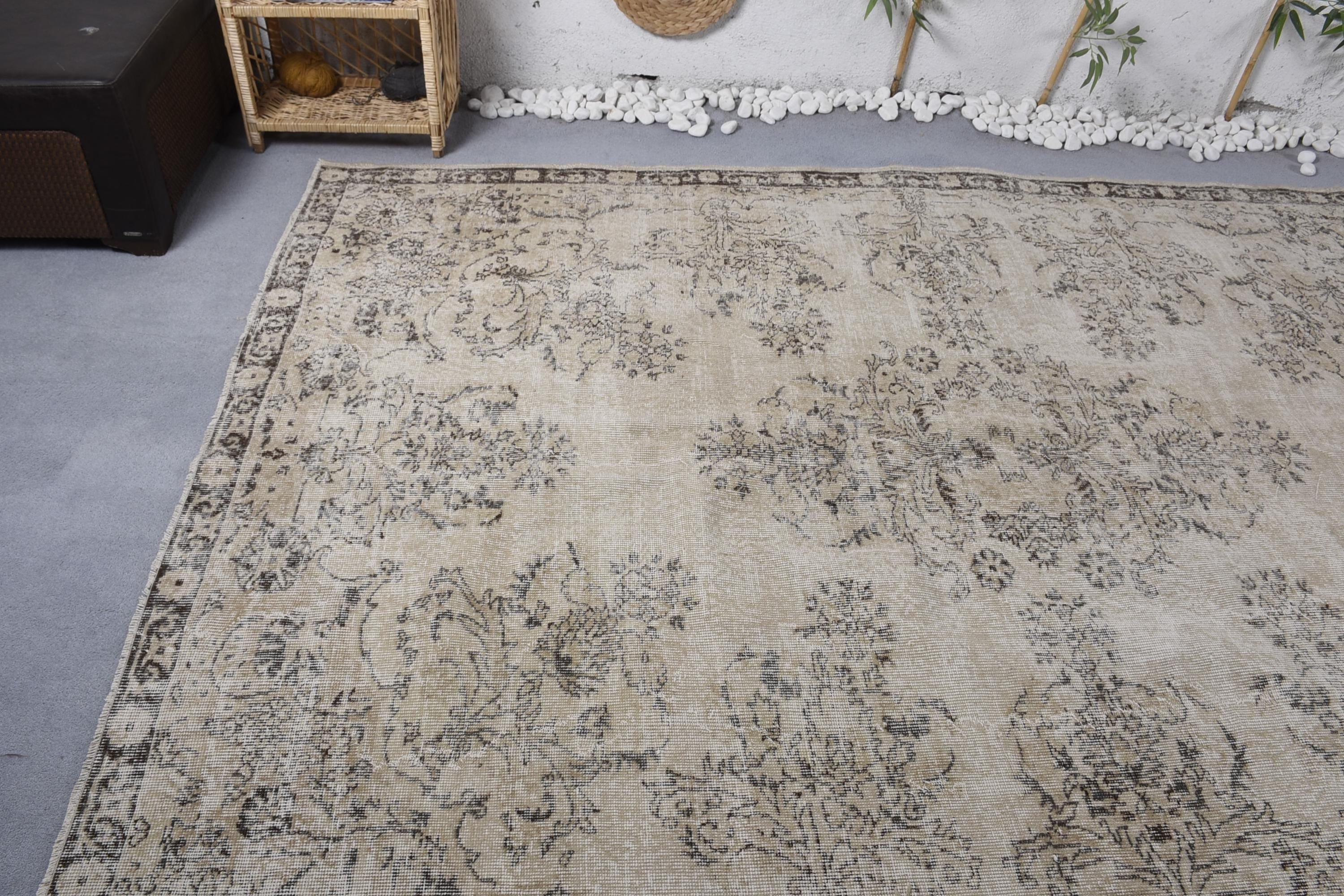 Neutral Rugs, Dining Room Rug, Beige Flatweave Rugs, Turkish Rugs, Vintage Rugs, Large Oushak Rug, 7x9.7 ft Large Rug, Handwoven Rug