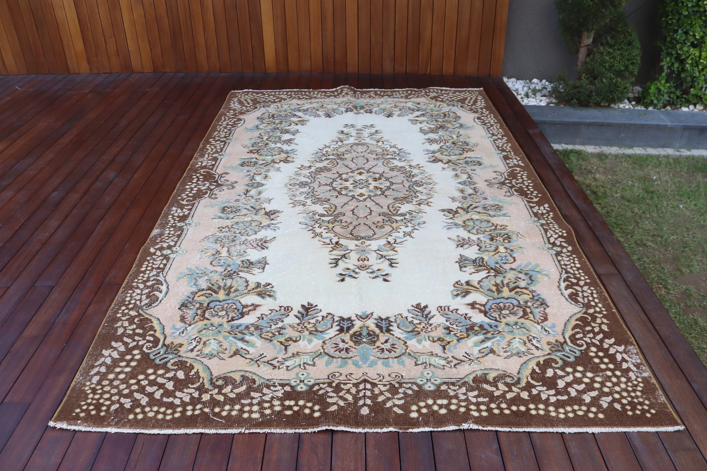 Anadolu Halısı, Vintage Halılar, Büyük Vintage Halılar, 6.1x9.9 ft Büyük Halı, Boho Halıları, Bej Anadolu Halıları, Türk Halıları, Yatak Odası Halısı