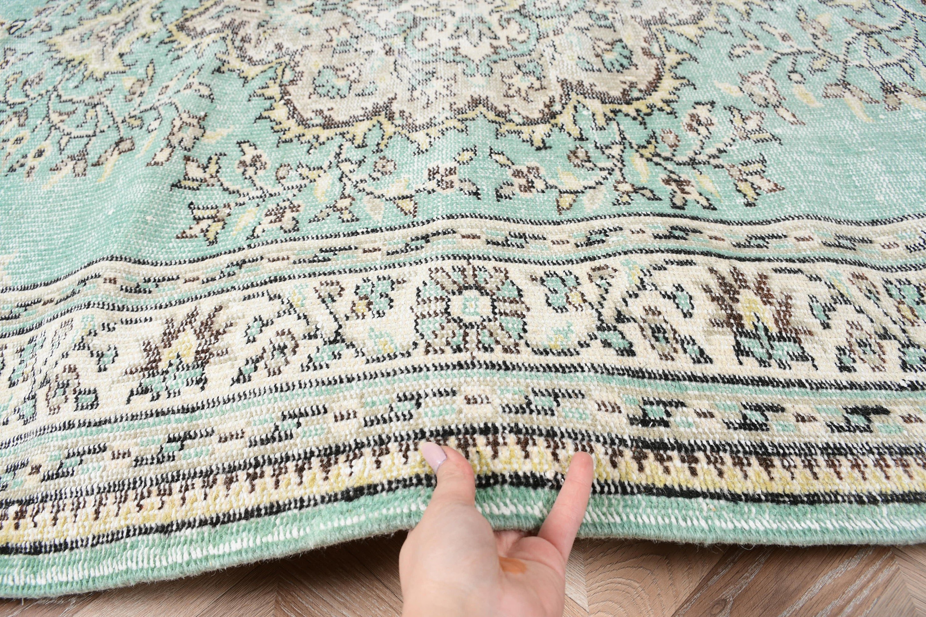 Yatak Odası Halıları, Yeşil Oushak Halıları, Yün Halıları, 5.3x8.8 ft Büyük Halı, Vintage Halı, Türk Halısı, Yatak Odası Halıları, Oturma Odası Halısı, Salon Halısı