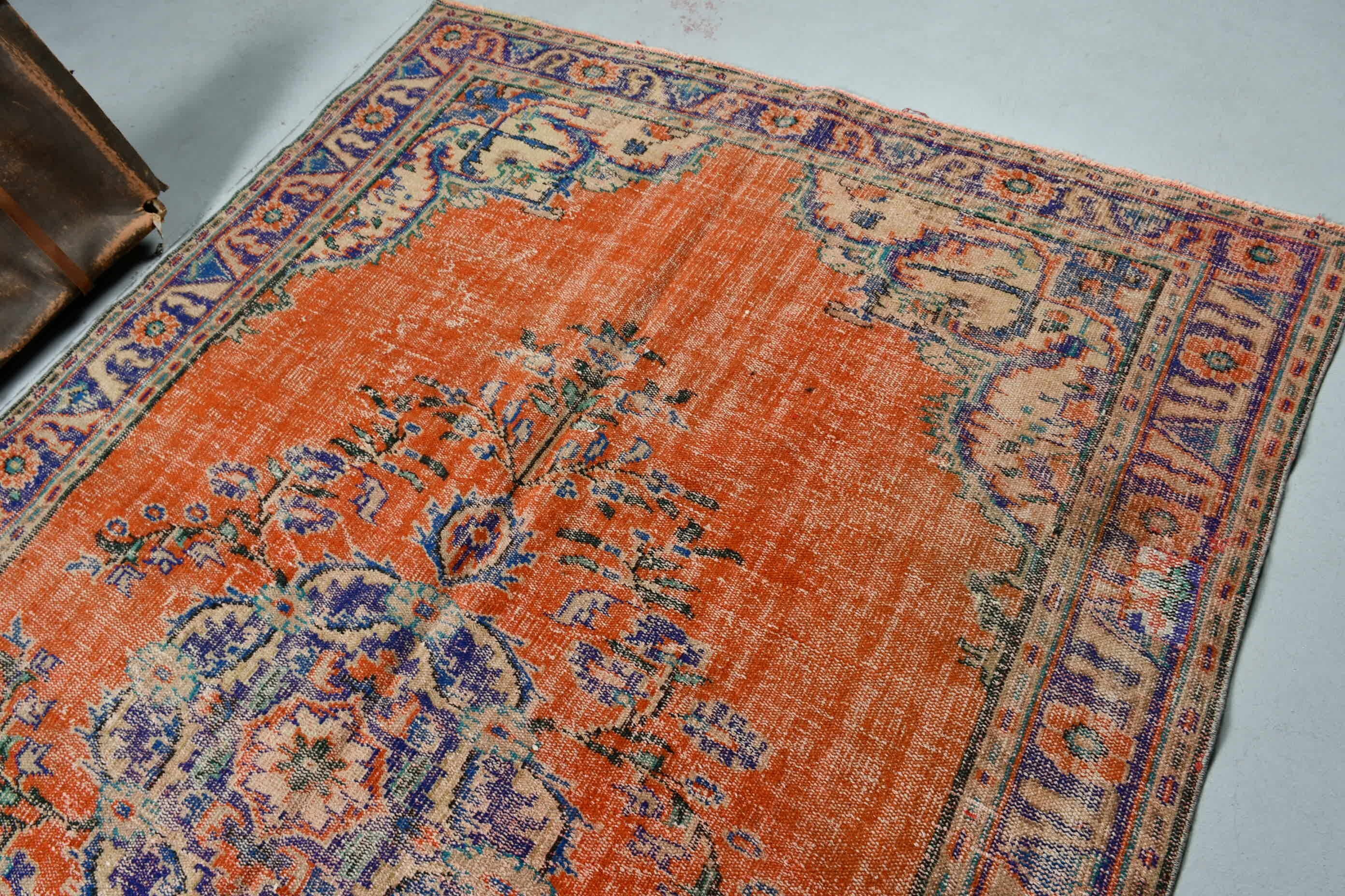 Orange Floor Rugs, Anatolian Rug, 6.2x9.7 ft Large Rugs, Vintage Rugs, Dining Room Rug, Bright Rugs, Bedroom Rug, Floor Rug, Turkish Rug