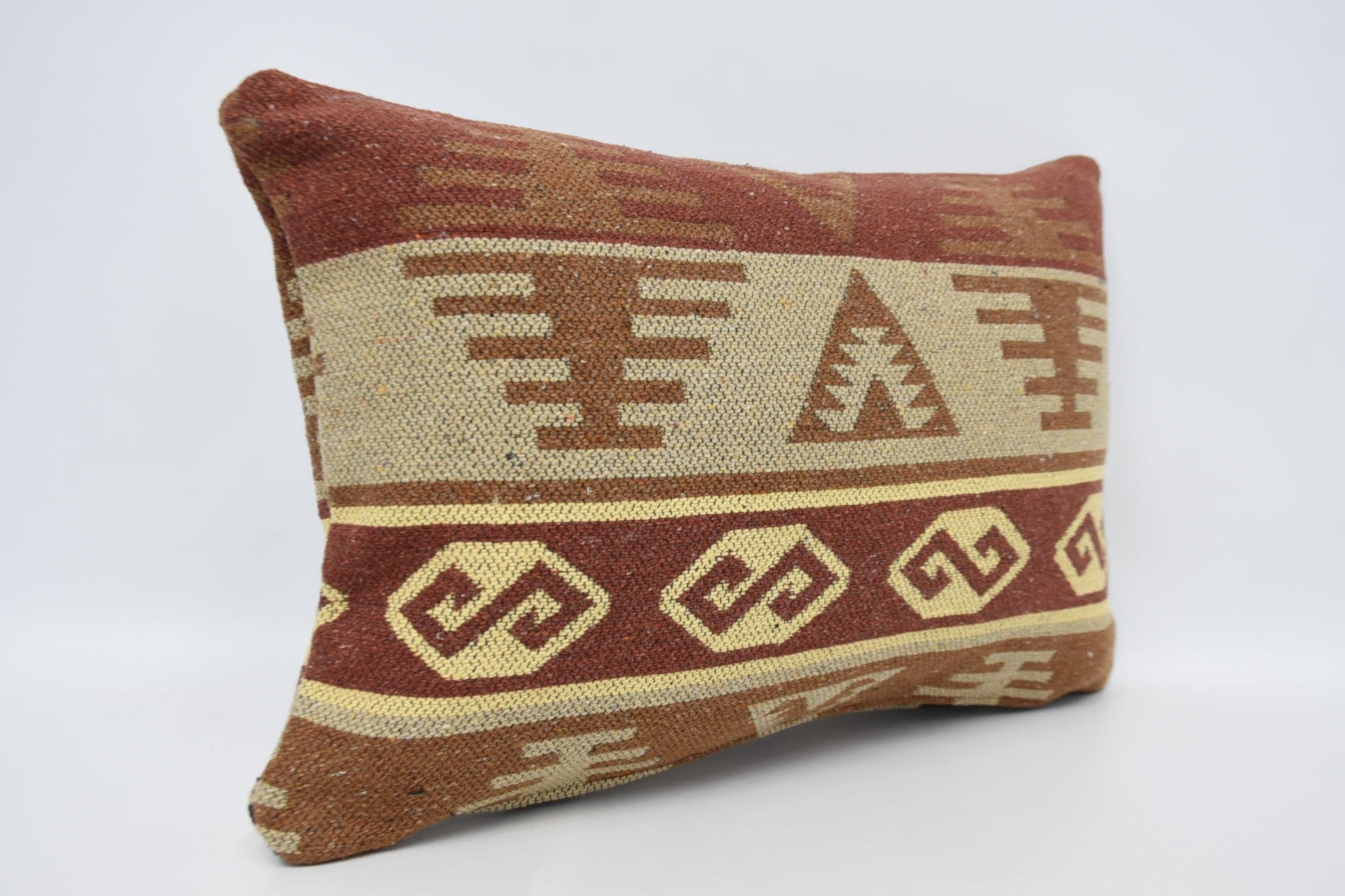 Pastel Cushion Case, Handmade Kilim Cushion, 16"x24" Red Pillow, Vintage Kilim Pillow, Bolster Throw Cushion, Turkish Kilim Pillow