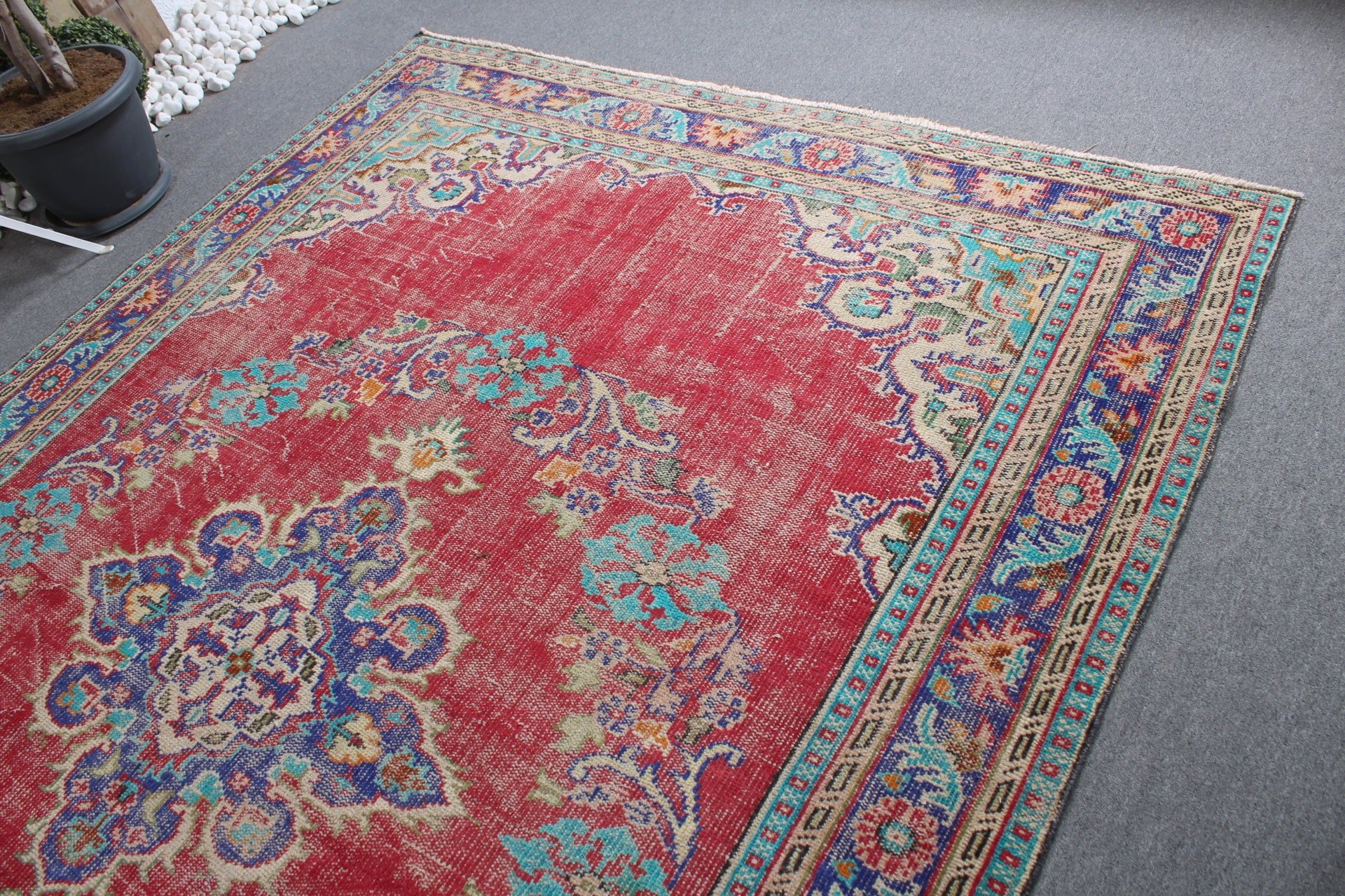 Bedroom Rugs, Anatolian Rug, Art Rug, Living Room Rug, Red Home Decor Rug, 6.9x9.9 ft Large Rugs, Vintage Rug, Turkish Rug, Dining Room Rug