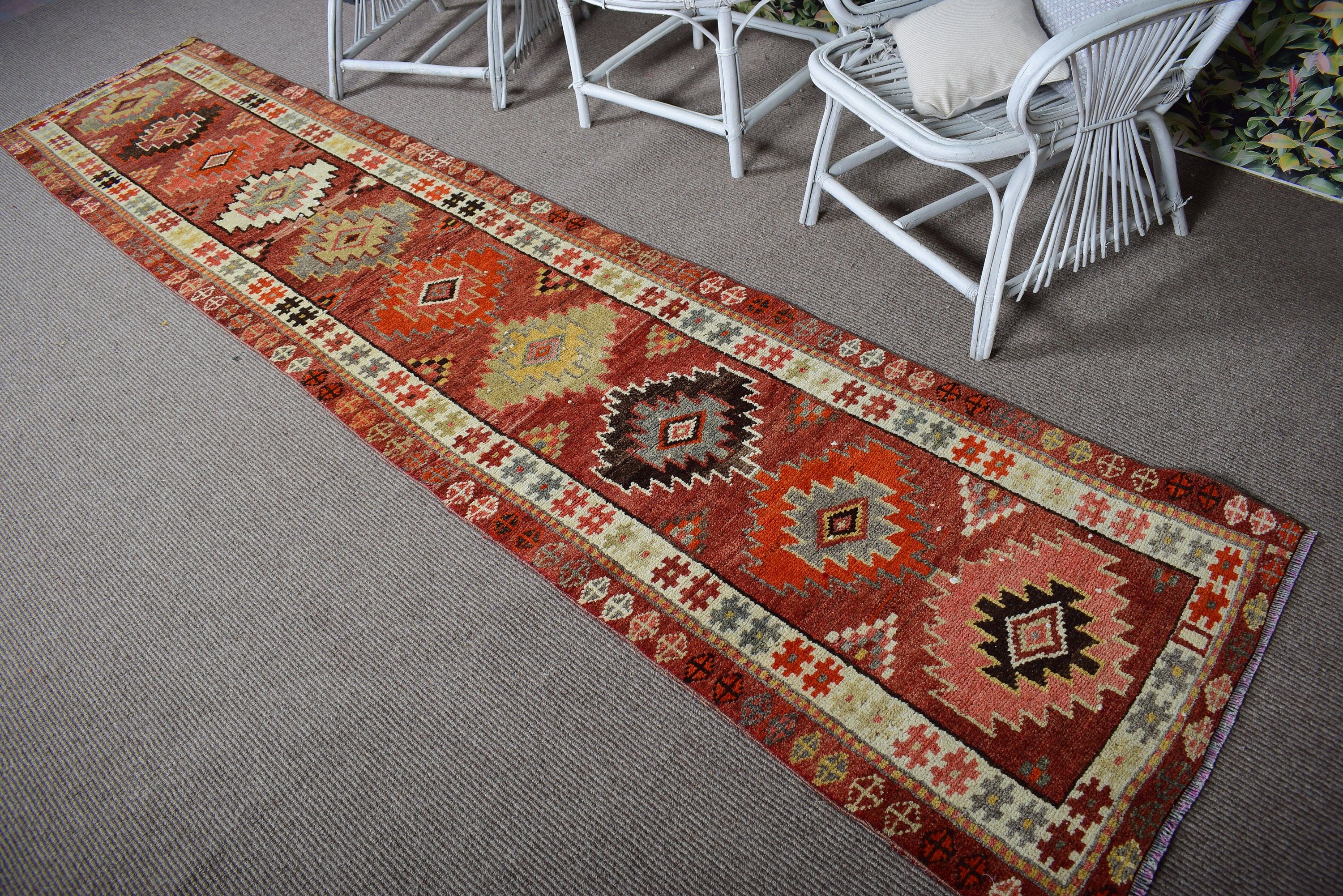 Stair Rug, Anatolian Rug, Turkish Rugs, Long Runner Rug, Modern Rug, Oushak Rug, Orange Oushak Rug, 2.4x11.4 ft Runner Rugs, Vintage Rugs