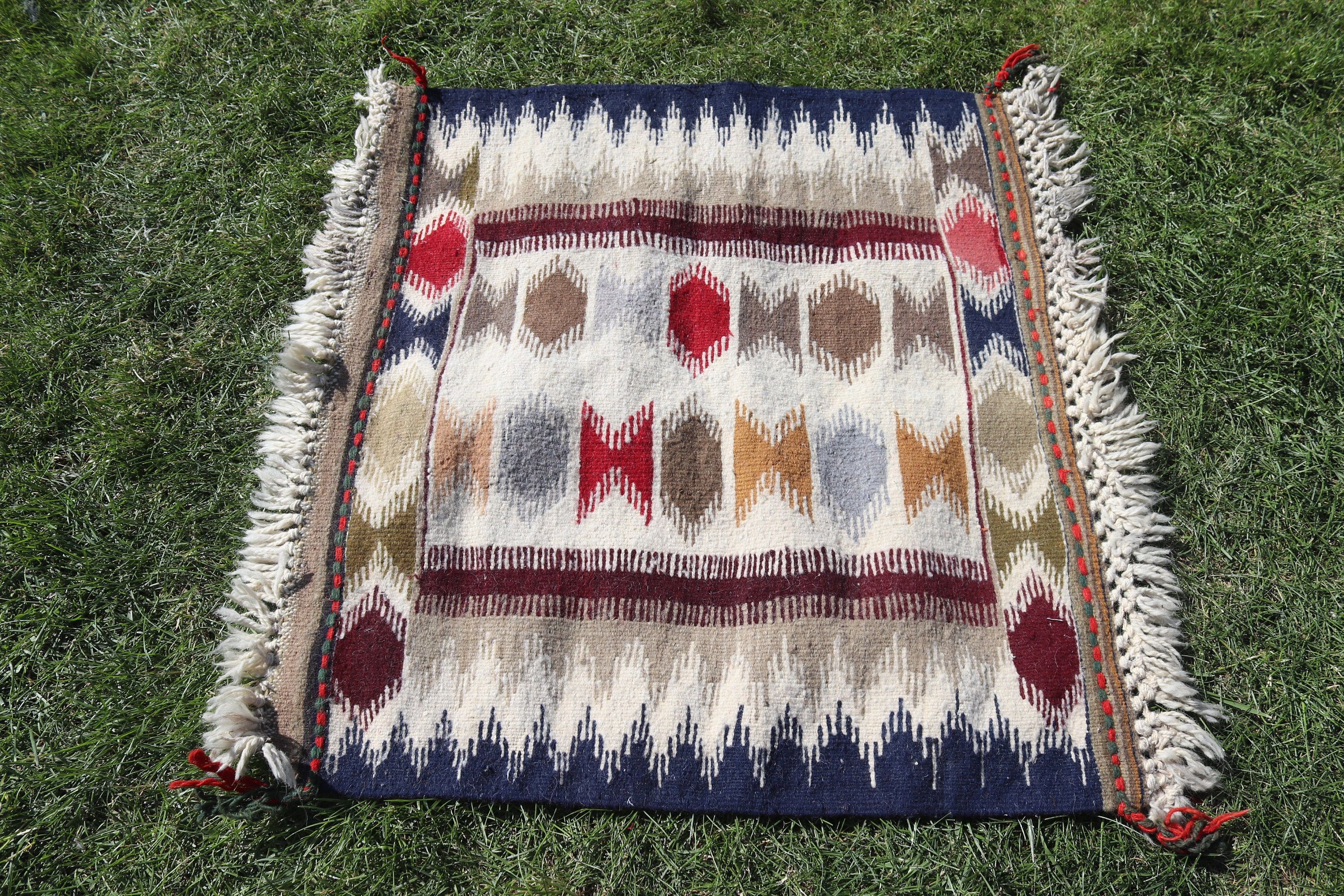 2.4x2.6 ft Küçük Halı, Ev Dekor Halısı, Mutfak Halısı, Kilim, Fas Halıları, Mavi Nötr Halılar, Türk Halıları, Çocuk Halısı, Vintage Halı