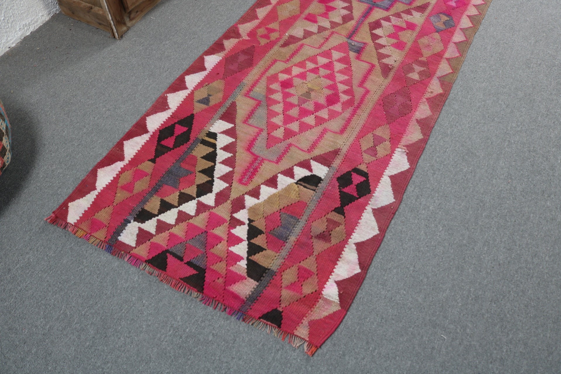 Luxury Rugs, Turkish Rug, Vintage Rug, Neutral Rug, Pink Neutral Rugs, Aztec Rug, Stair Rugs, Vintage Runner Rug, 3x8.1 ft Runner Rugs