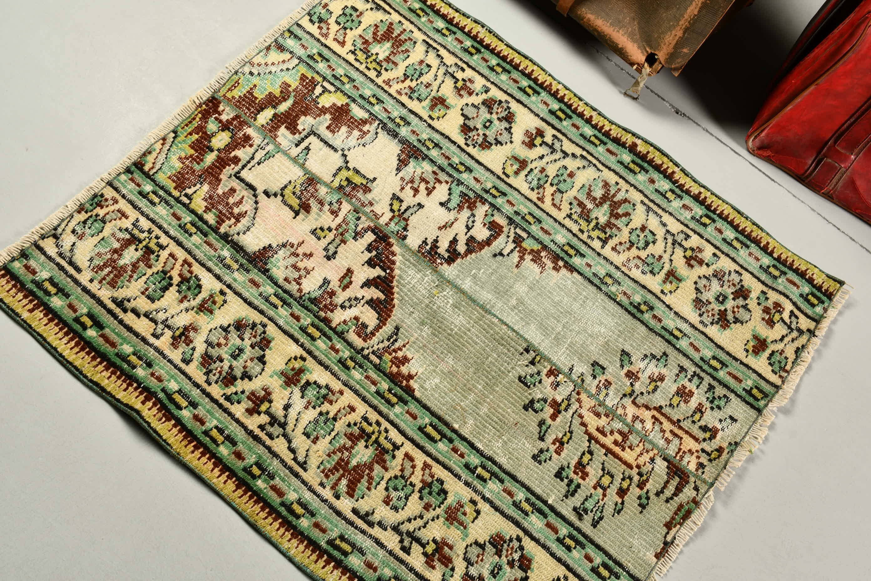 3.1x3.4 ft Small Rugs, Nursery Rug, Vintage Rug, Anatolian Rugs, Rugs for Kitchen, Green Oushak Rug, Entry Rug, Turkish Rug, Oriental Rug