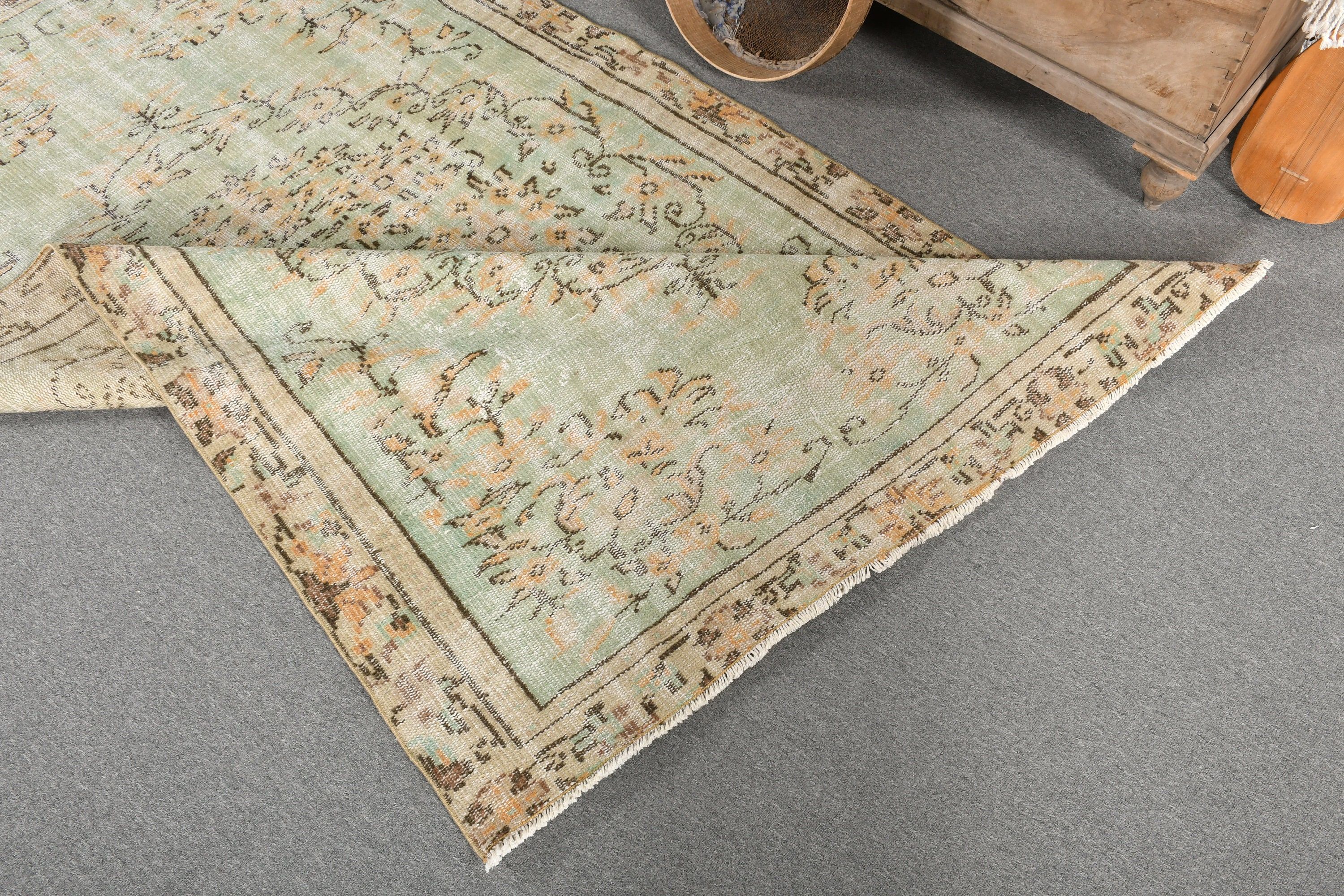 Oriental Rug, Dining Room Rug, Vintage Rug, 4.6x7.6 ft Area Rug, Pastel Rug, Rugs for Floor, Turkish Rugs, Green Antique Rug