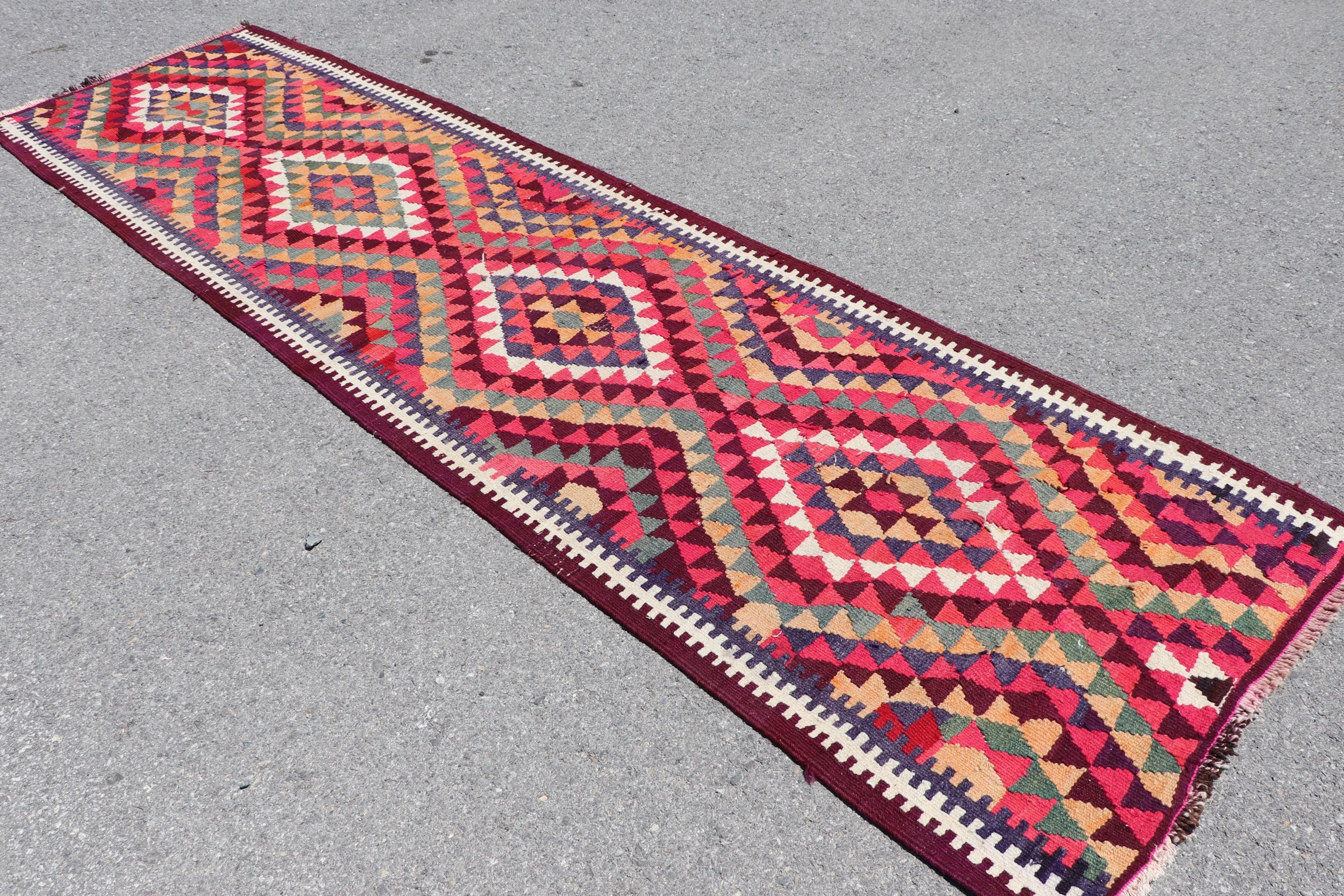 3.2x10.9 ft Runner Rug, Kilim, Turkish Rug, Pink Moroccan Rugs, Corridor Rug, Rugs for Corridor, Oriental Rugs, Antique Rug, Vintage Rug