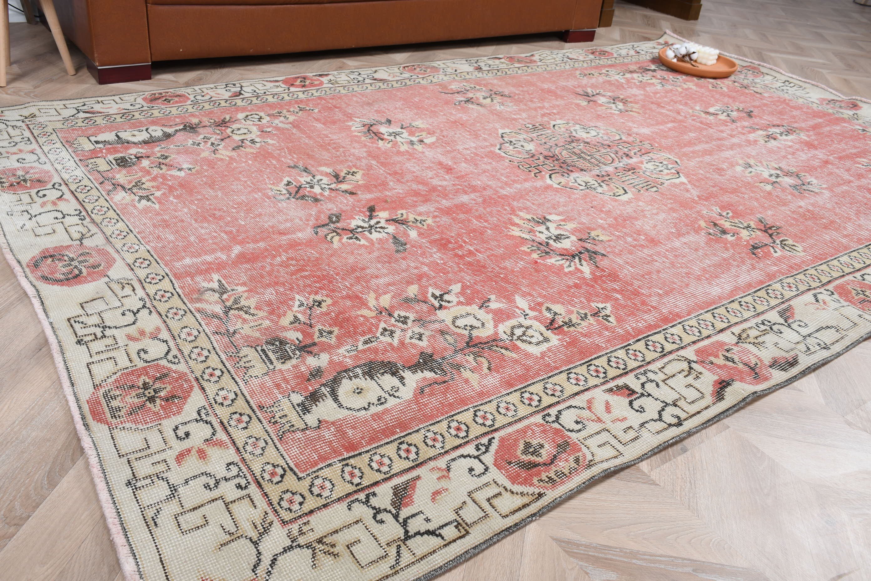 Kırmızı Oryantal Halı, Türk Halısı, 5.6x9.1 ft Büyük Halı, Vintage Halı, Oturma Odası Halısı, Salon Halısı, Salon Halıları, Oushak Halıları, Yer Halısı