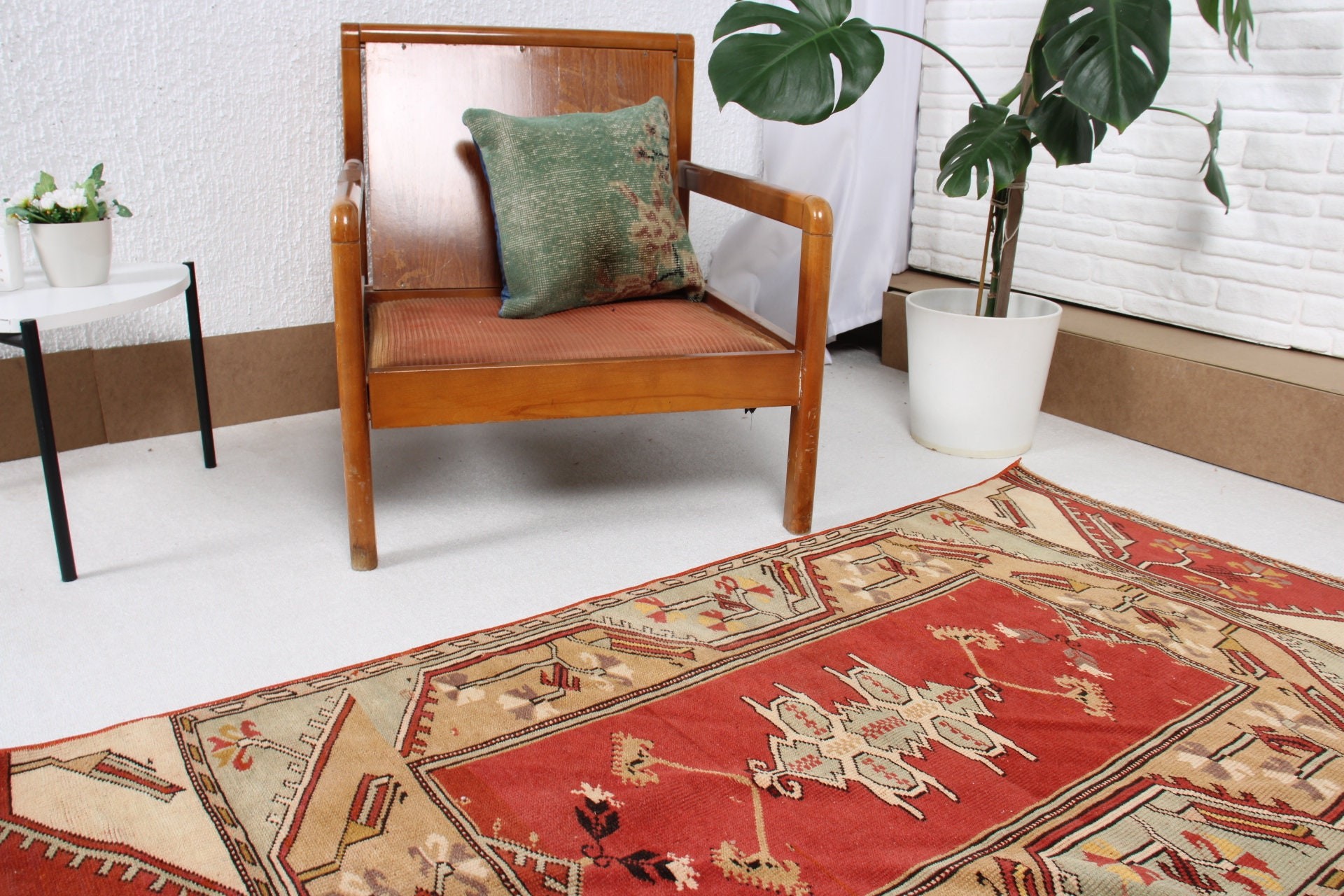 Red Geometric Rugs, 2.8x5.3 ft Small Rugs, Kitchen Rugs, Oriental Rugs, Wall Hanging Rug, Vintage Rug, Neutral Rugs, Turkish Rugs