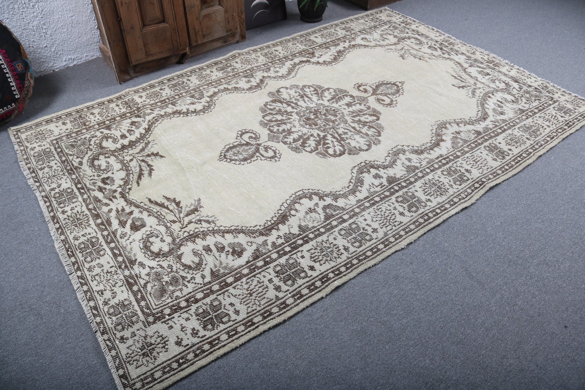 Mutfak Halısı, 5.5x8.7 ft Büyük Halı, Bej Ev Dekorasyonu Halısı, Vintage Halılar, Yatak Odası Halıları, Fas Halısı, Egzotik Halılar, Türk Halıları, Salon Halıları