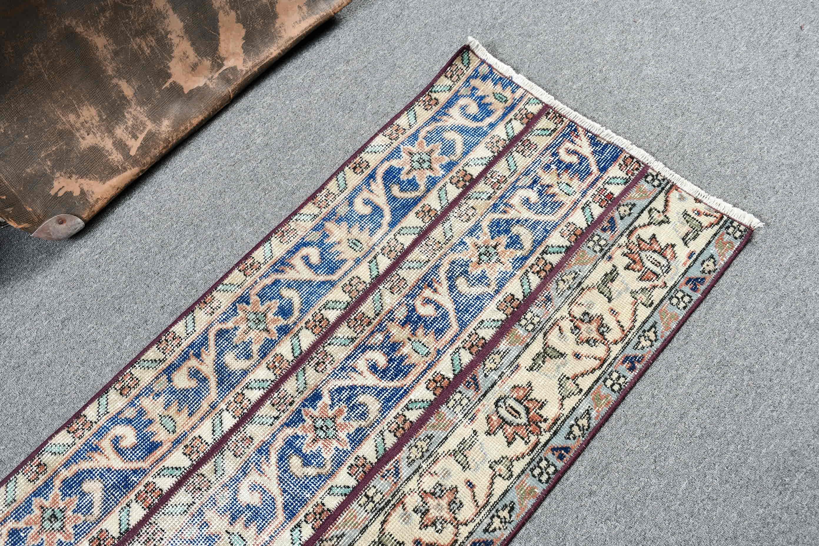 Rugs for Entry, Blue Bedroom Rug, Cute Bath Mat Rugs, 1.8x5 ft Small Rug, Vintage Rug, Antique Rug, Kitchen Rugs, Entry Rug, Turkish Rug